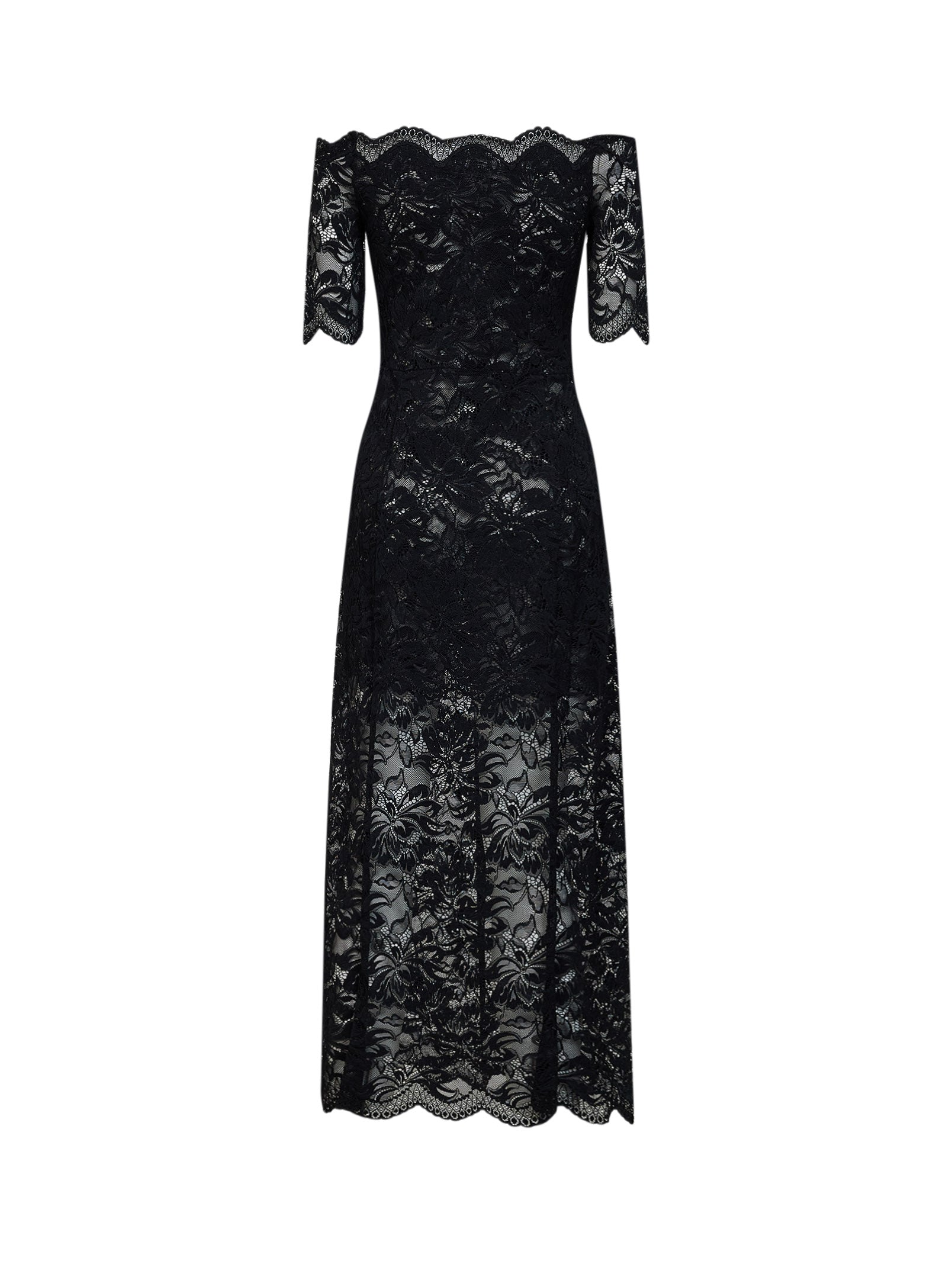 Rabanne Women Black Layered Stretch Lace Off-The-Shoulder Maxi Dress PACO RABANNE