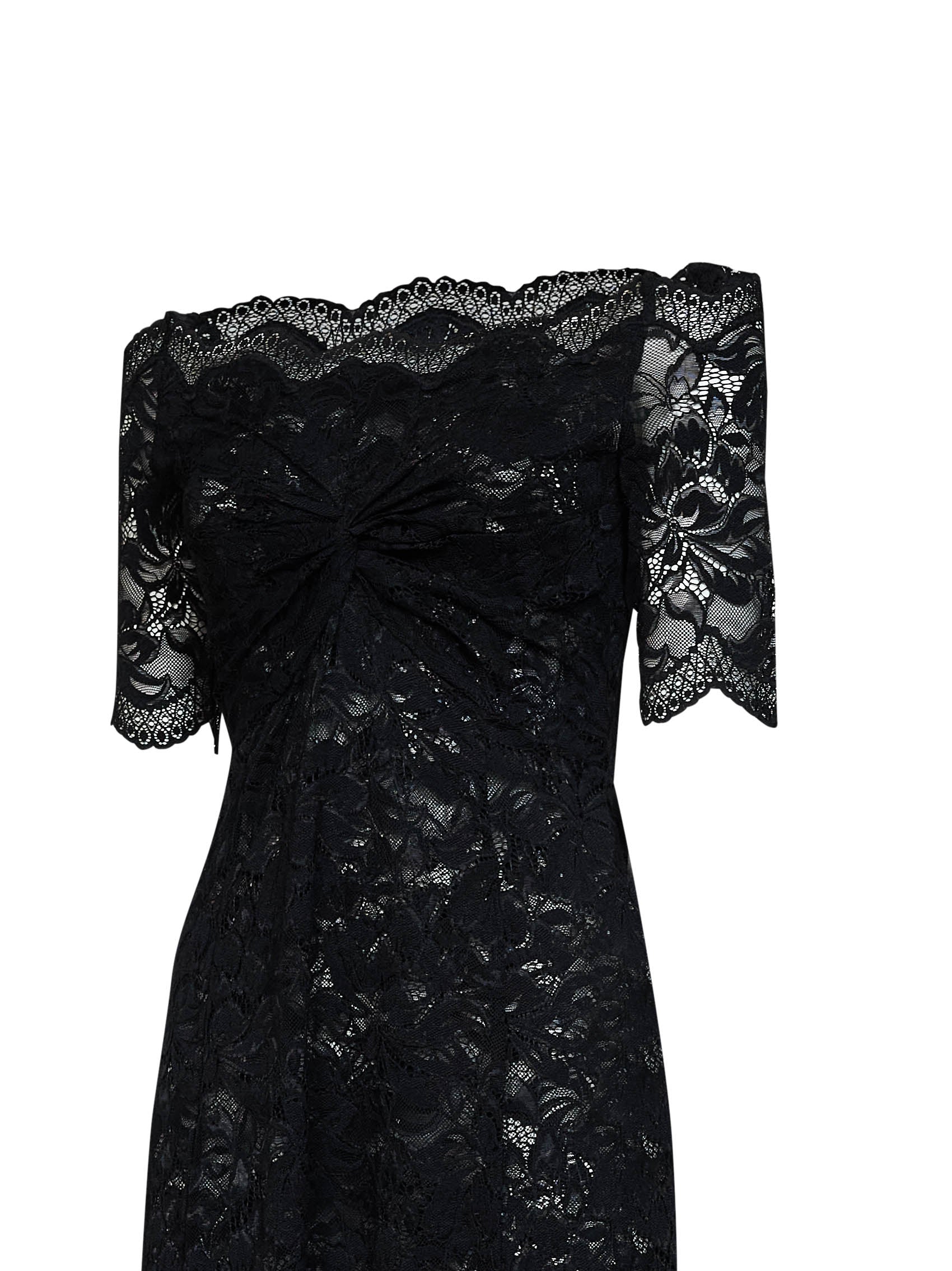 Rabanne Women Black Layered Stretch Lace Off-The-Shoulder Maxi Dress PACO RABANNE