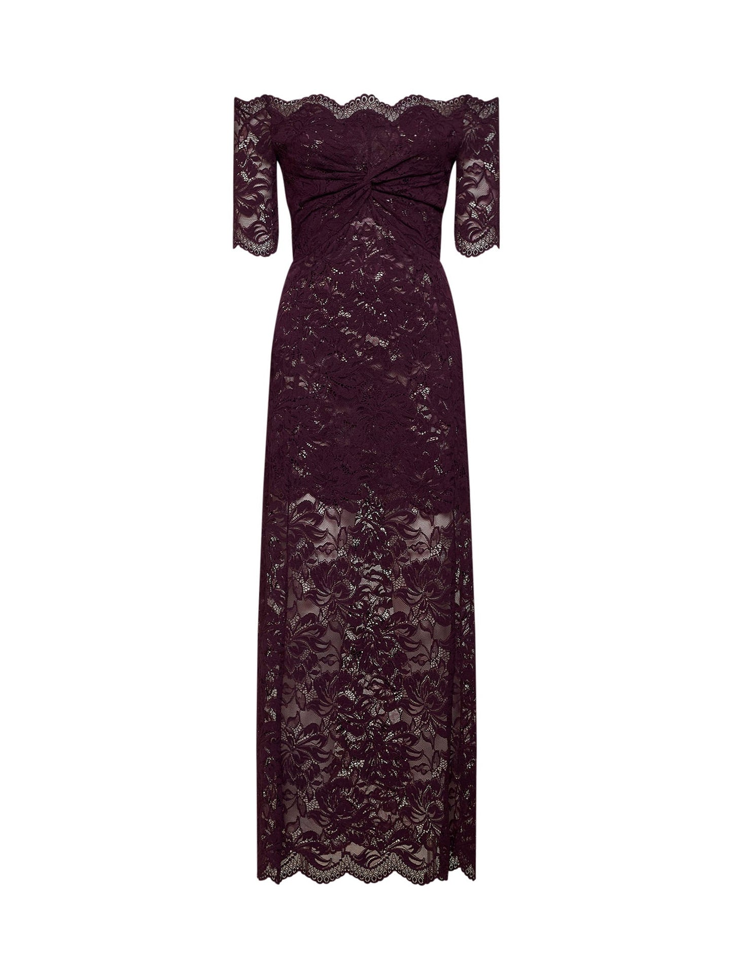 Rabanne Women Magenta Purple Stretch Floral Lace Layered Long Dress PACO RABANNE