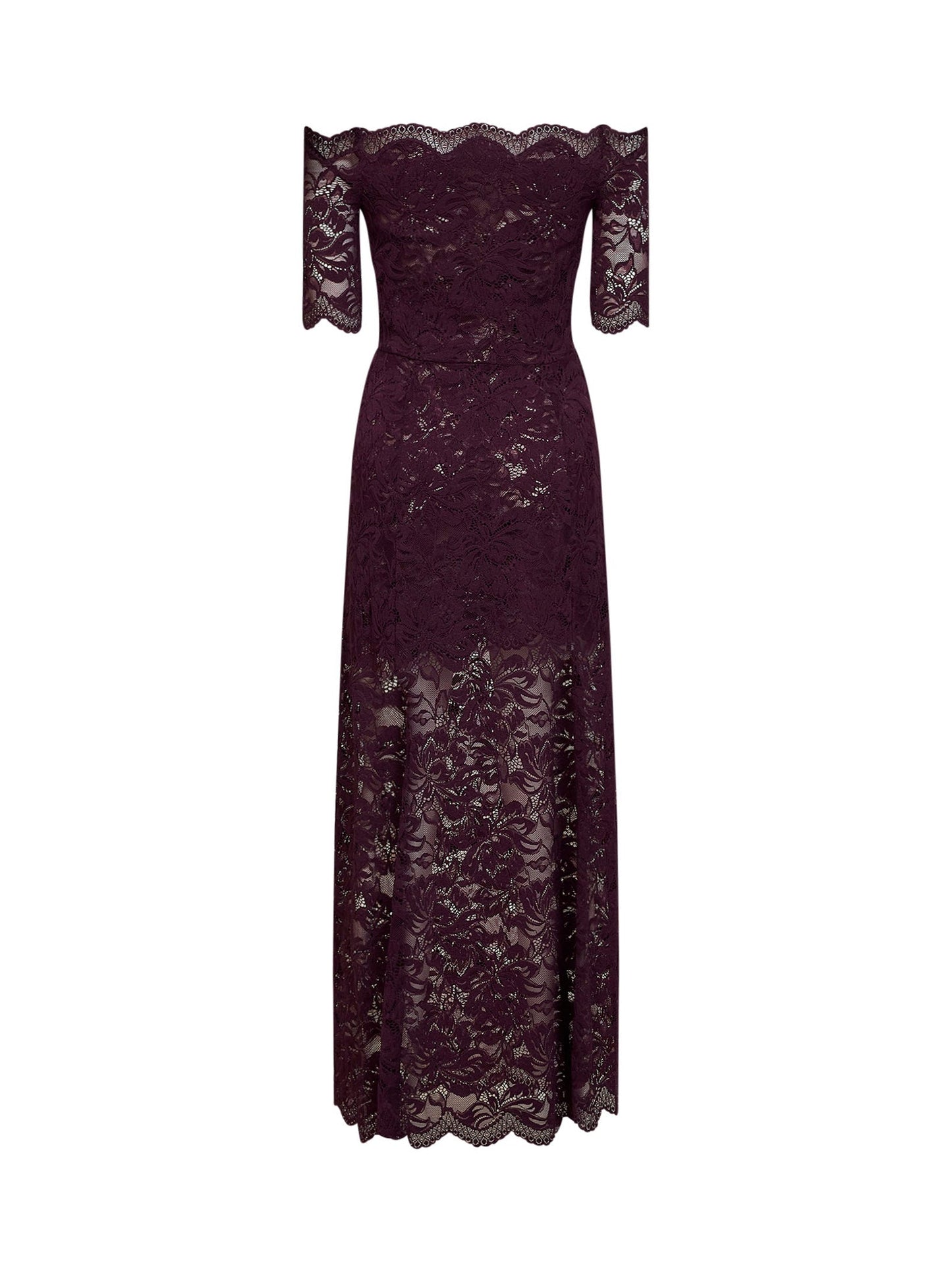 Rabanne Women Magenta Purple Stretch Floral Lace Layered Long Dress PACO RABANNE