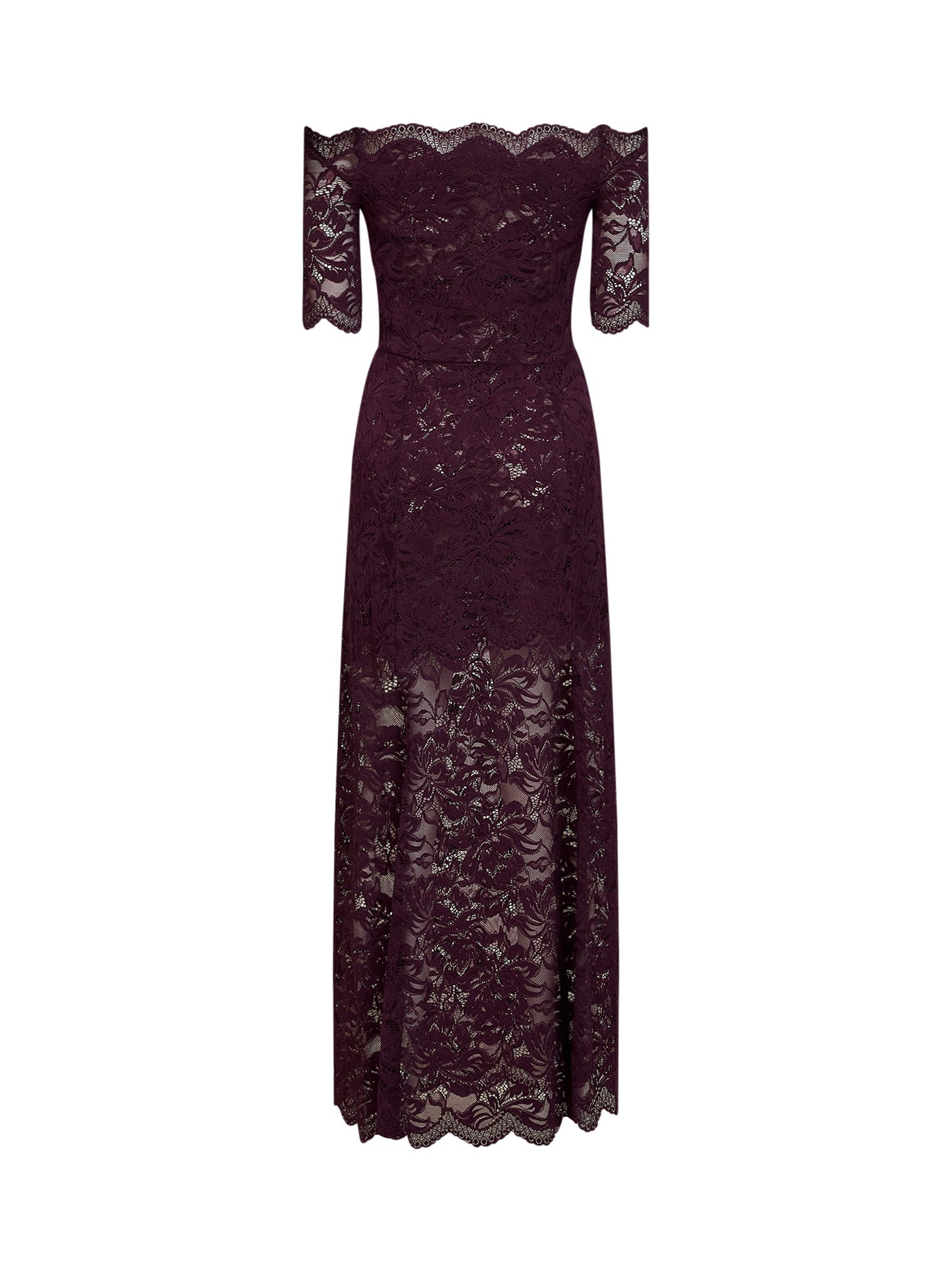 Rabanne Women Magenta Purple Stretch Floral Lace Layered Long Dress PACO RABANNE