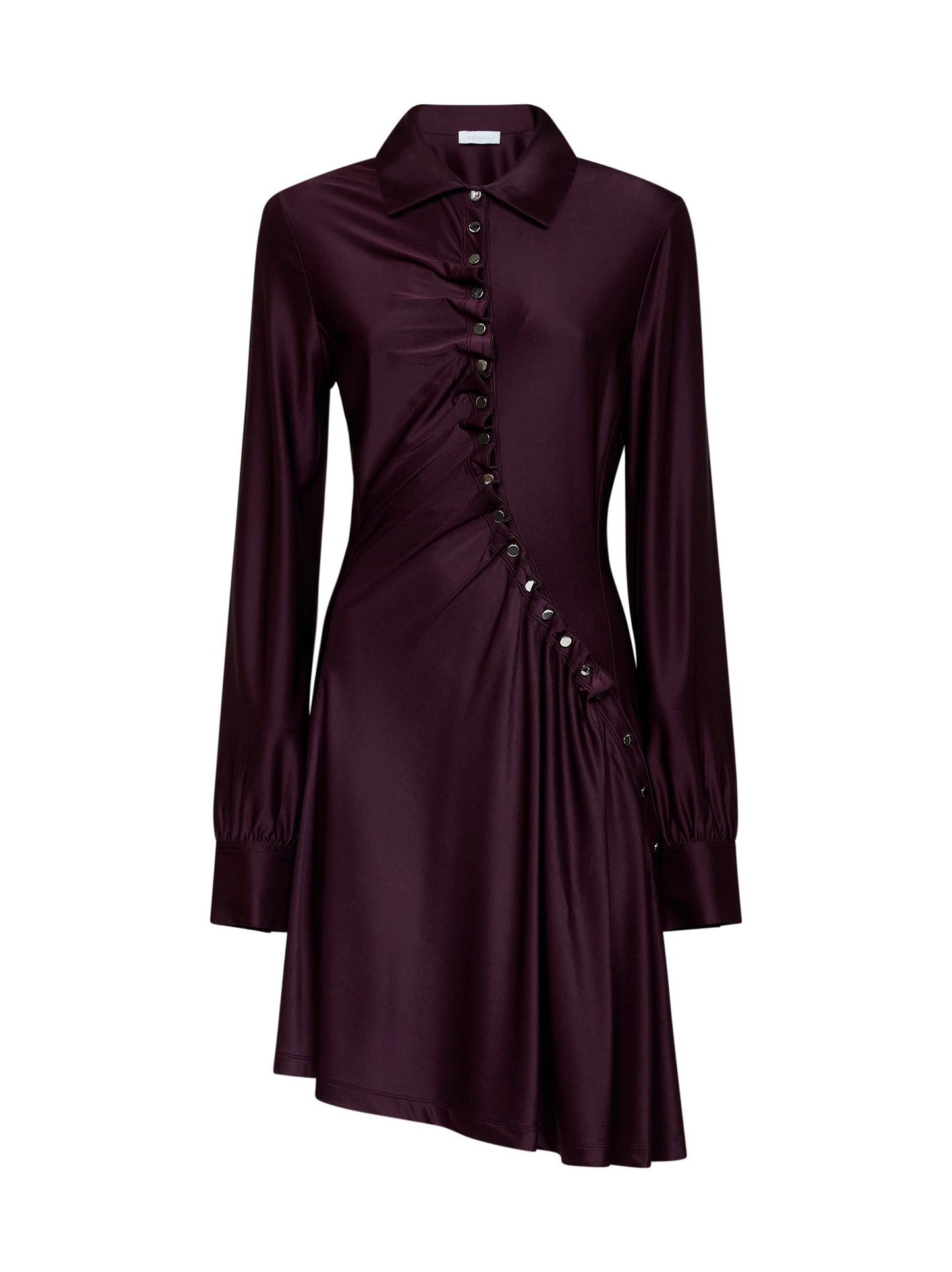 Rabanne Women Magenta Purple Jersey Asymmetric Gathered Mini Dress PACO RABANNE