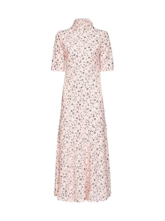 Rabanne Women Pink All-Over Floral Embroidery Midi Dress PACO RABANNE