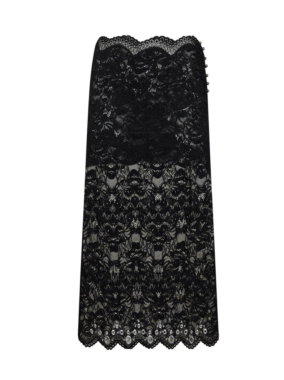 Rabanne Women Black Layered Stretch Lace Midi Skirt PACO RABANNE