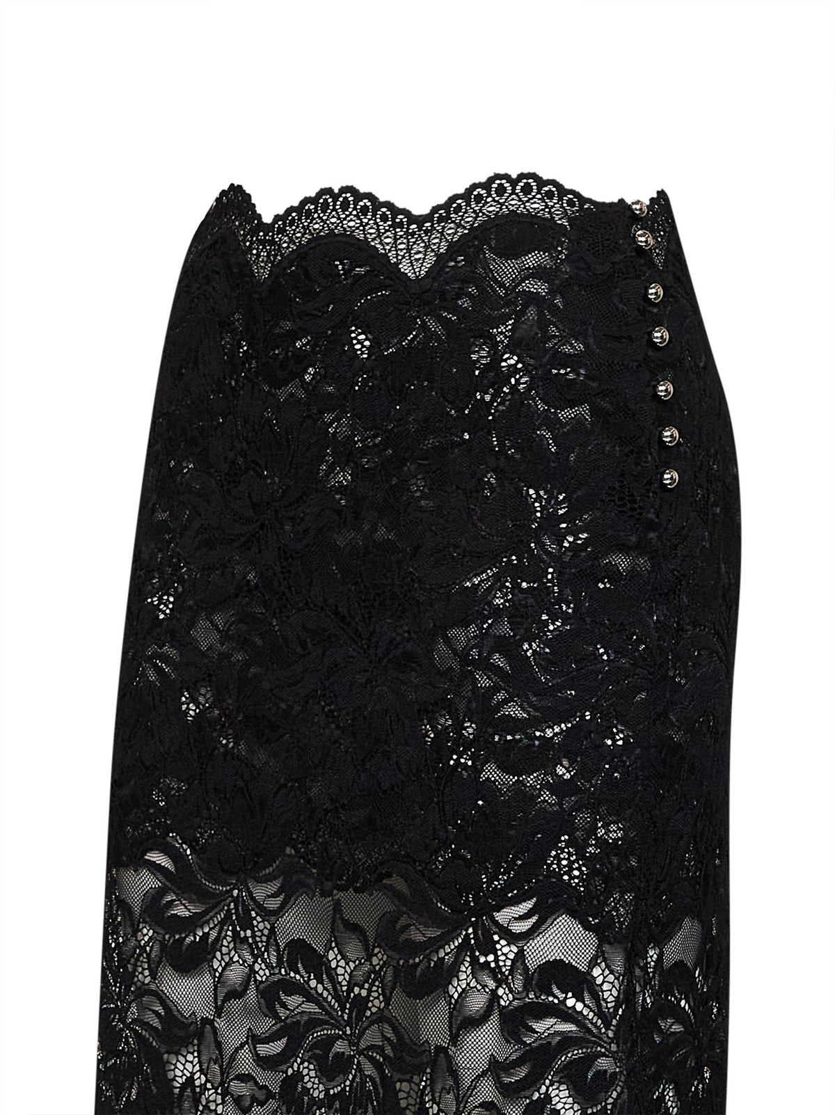 Rabanne Women Black Layered Stretch Lace Midi Skirt PACO RABANNE
