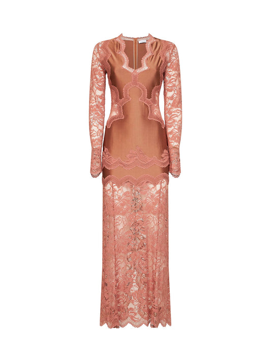 Rabanne Women New Caramel Jersey And Lace Midi Dress PACO RABANNE