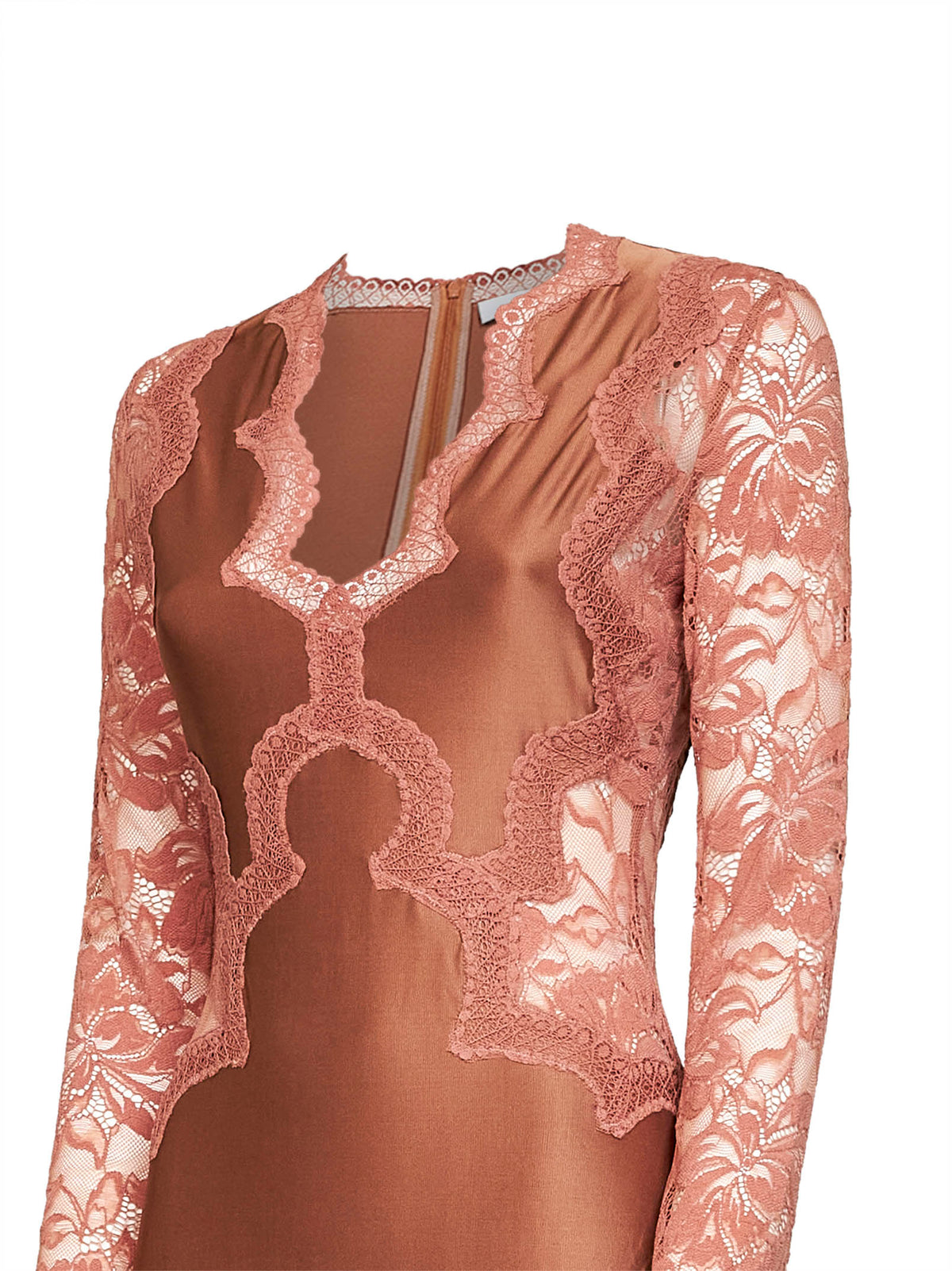 Rabanne Women New Caramel Jersey And Lace Midi Dress PACO RABANNE