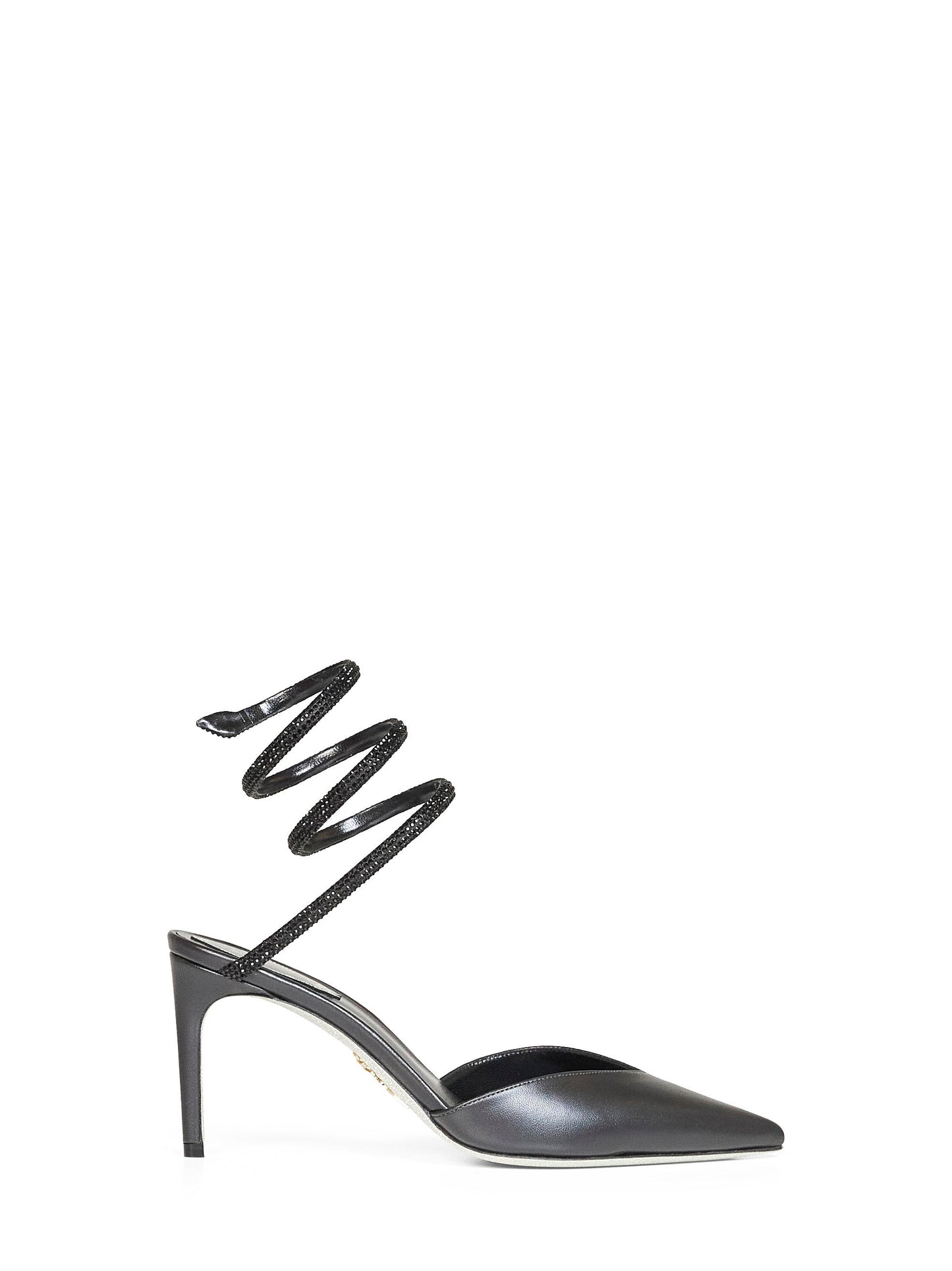 Rene Caovilla Women Black Nappa Leather Slingback Pumps With Crystal Snake Spiral RENE CAOVILLA