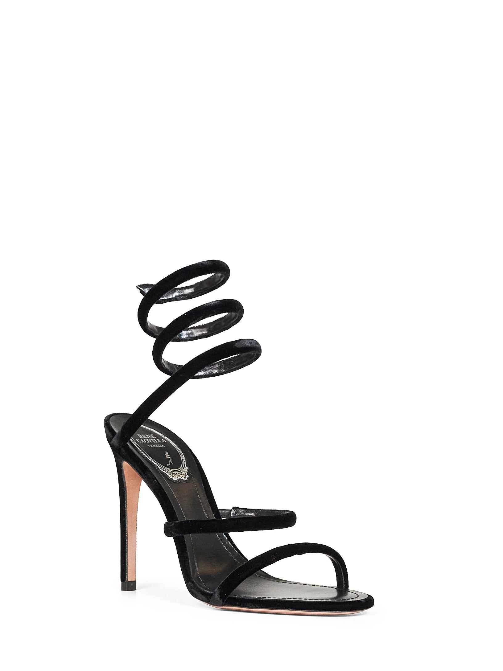 Rene Caovilla Women Black Velvet Cleo 105 Sandals RENE CAOVILLA