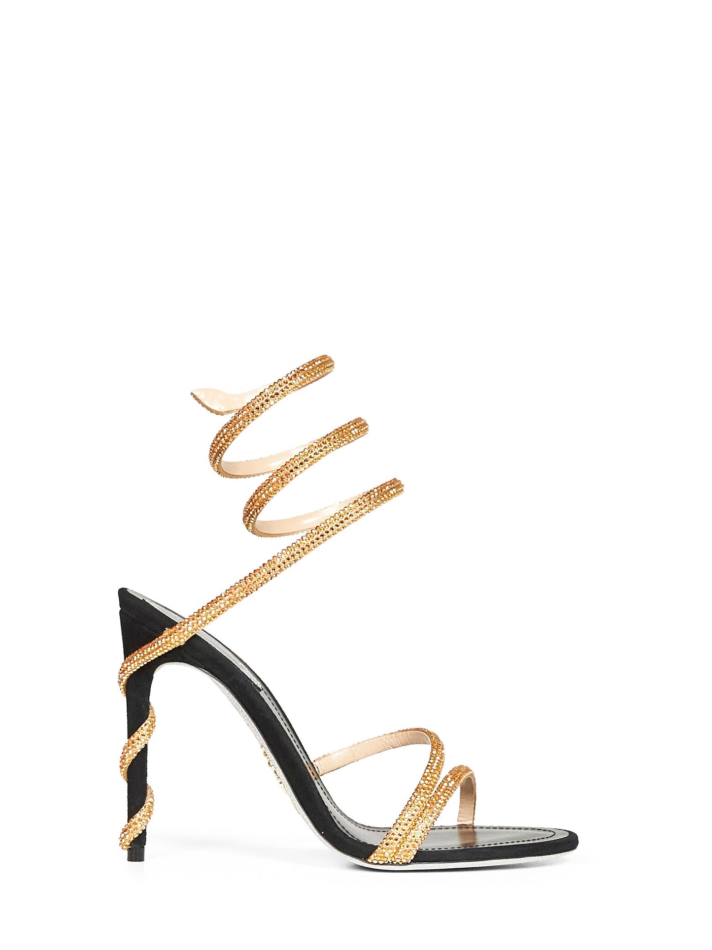 Rene Caovilla Women Black And Gold Margot 105 Crystal Sandals RENE CAOVILLA