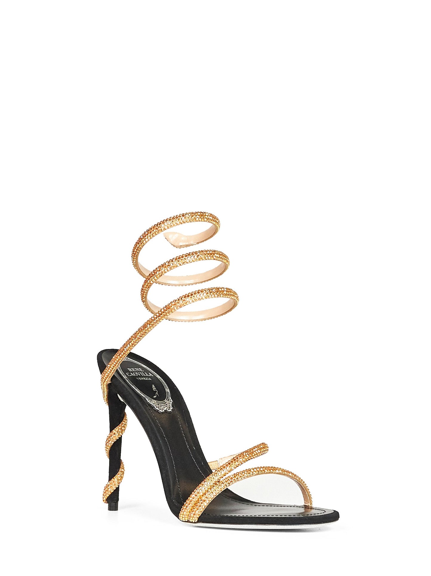 Rene Caovilla Women Black And Gold Margot 105 Crystal Sandals RENE CAOVILLA