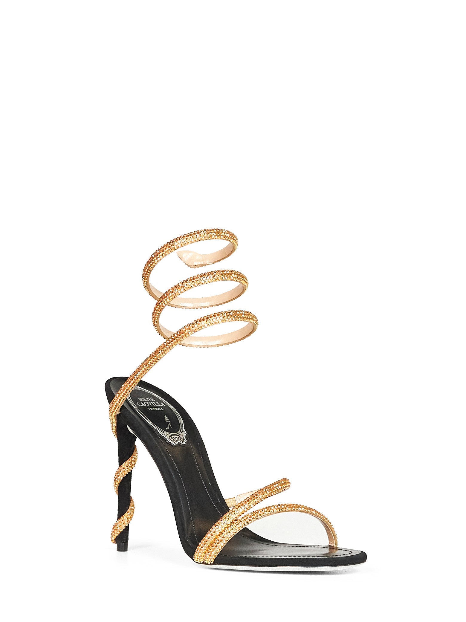 Rene Caovilla Women Black And Gold Margot 105 Crystal Sandals RENE CAOVILLA