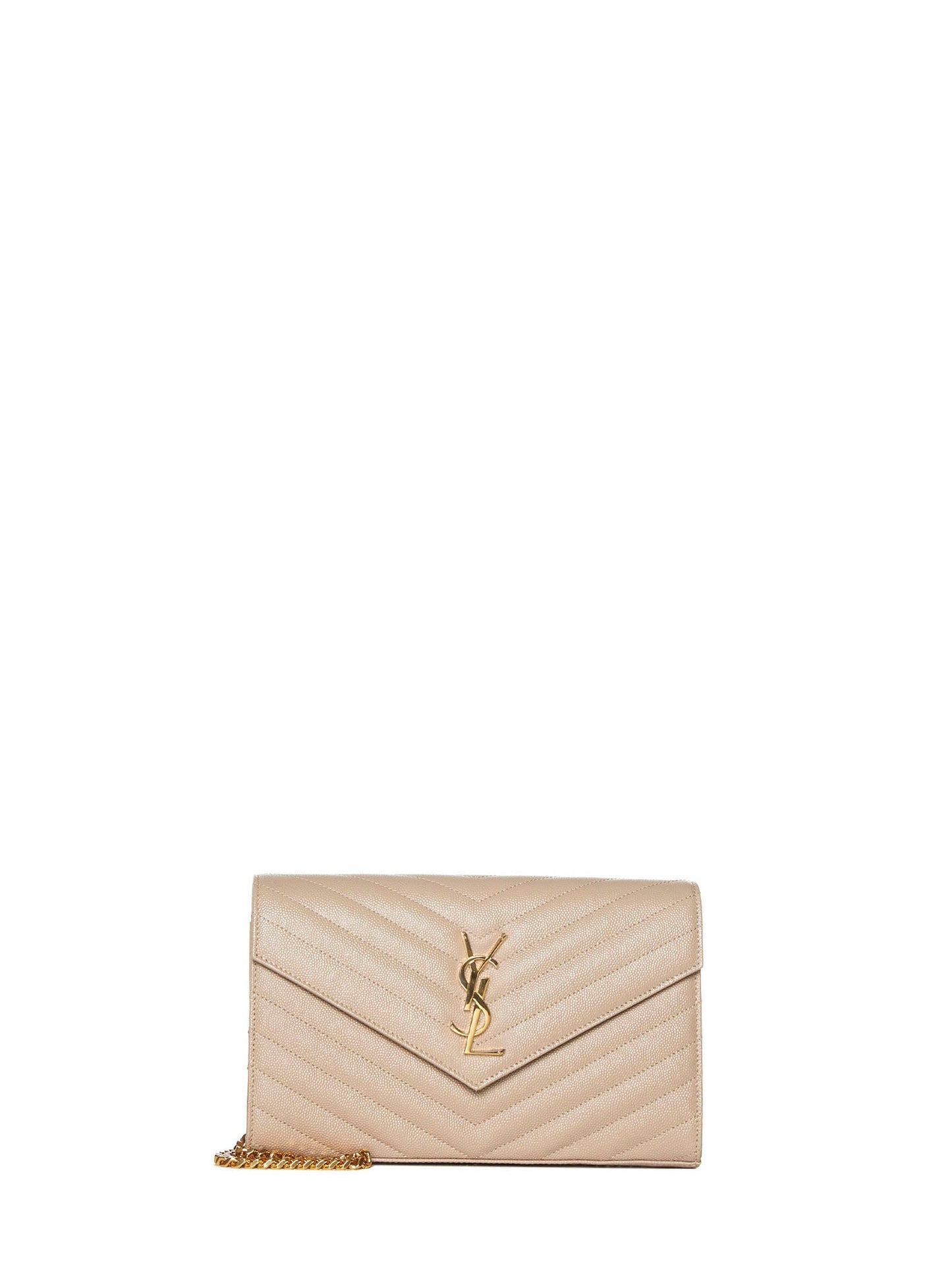 Saint Laurent Women Quilted Leather Clutch With Ysl Logo SAINT LAURENT