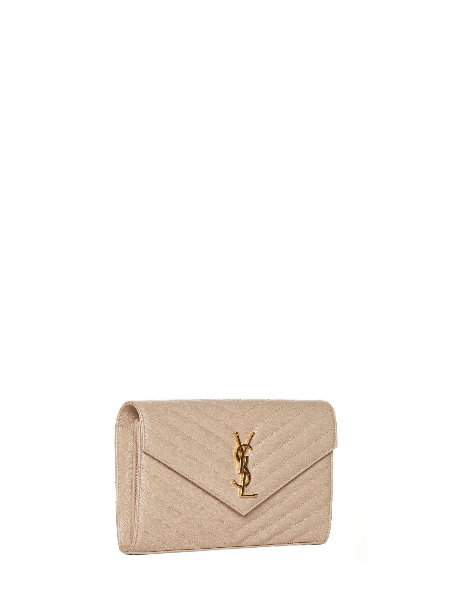Saint Laurent Women Quilted Leather Clutch With Ysl Logo SAINT LAURENT