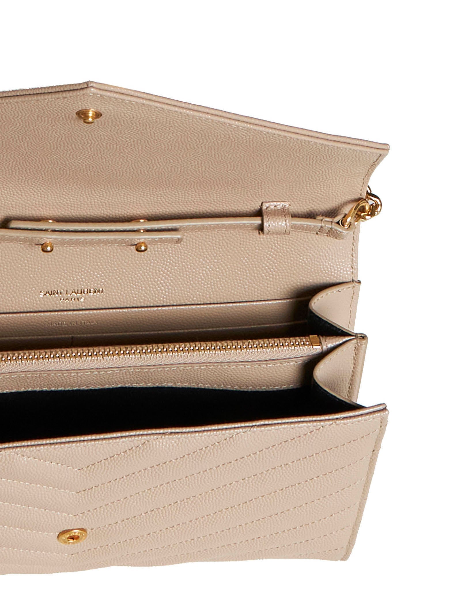 Saint Laurent Women Quilted Leather Clutch With Ysl Logo SAINT LAURENT