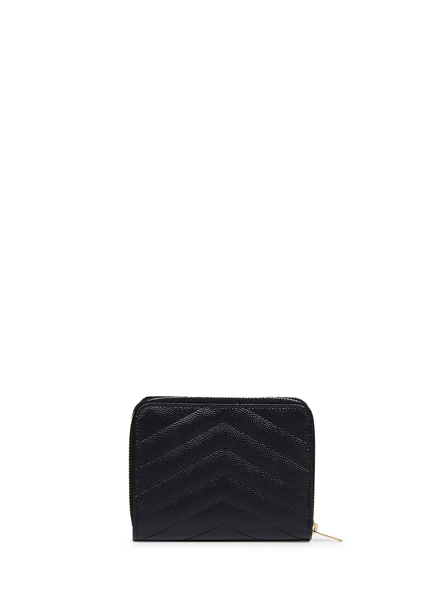 Saint Laurent Women Black Leather Cassandre Compact Zip Around Wallet SAINT LAURENT
