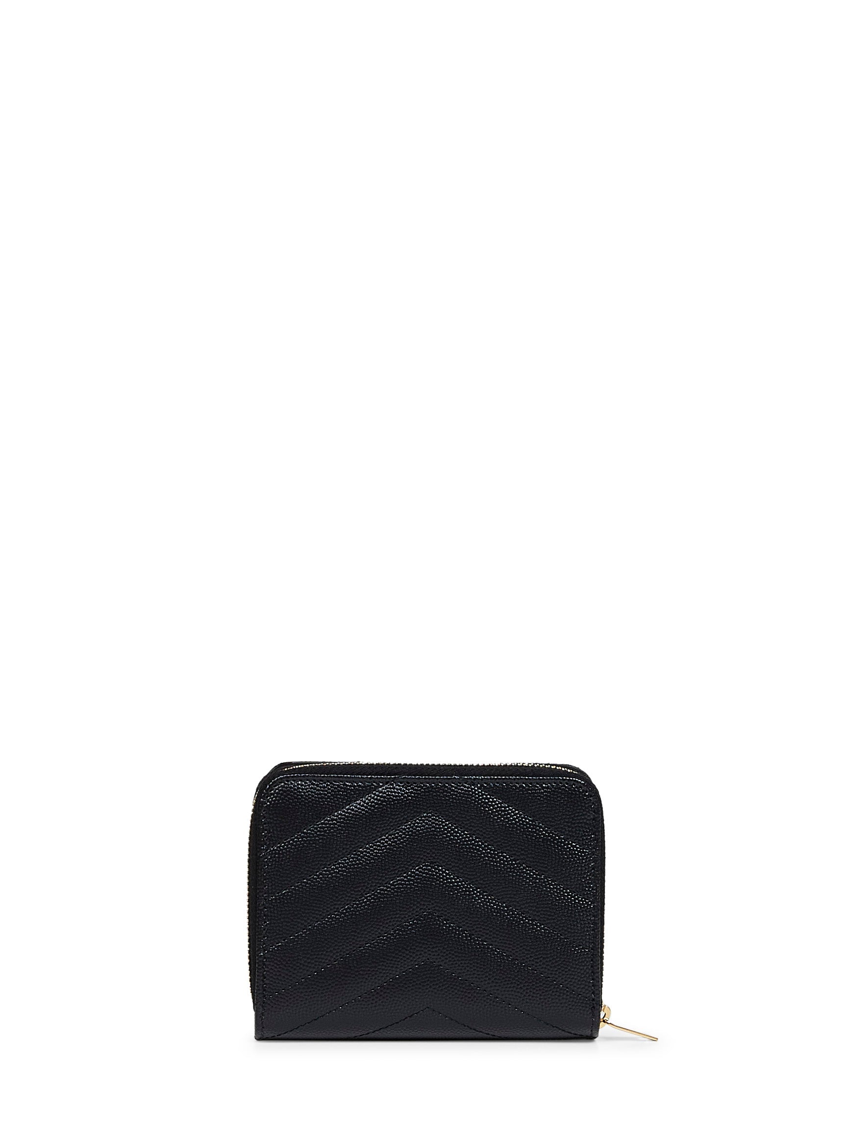 Saint Laurent Women Black Leather Cassandre Compact Zip Around Wallet SAINT LAURENT