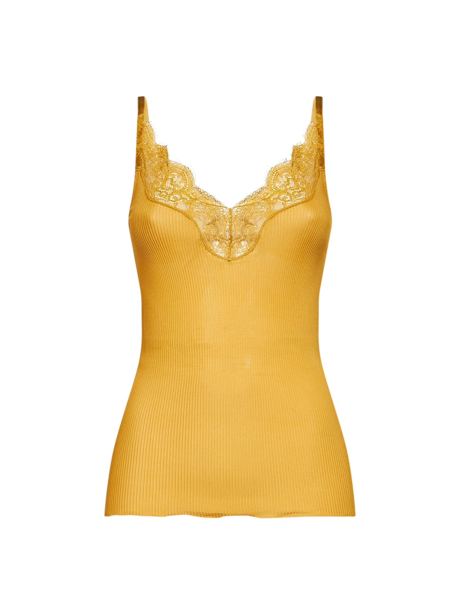 Saint Laurent Women Yellow Ribbed Silk Jersey Laced Tank Top SAINT LAURENT