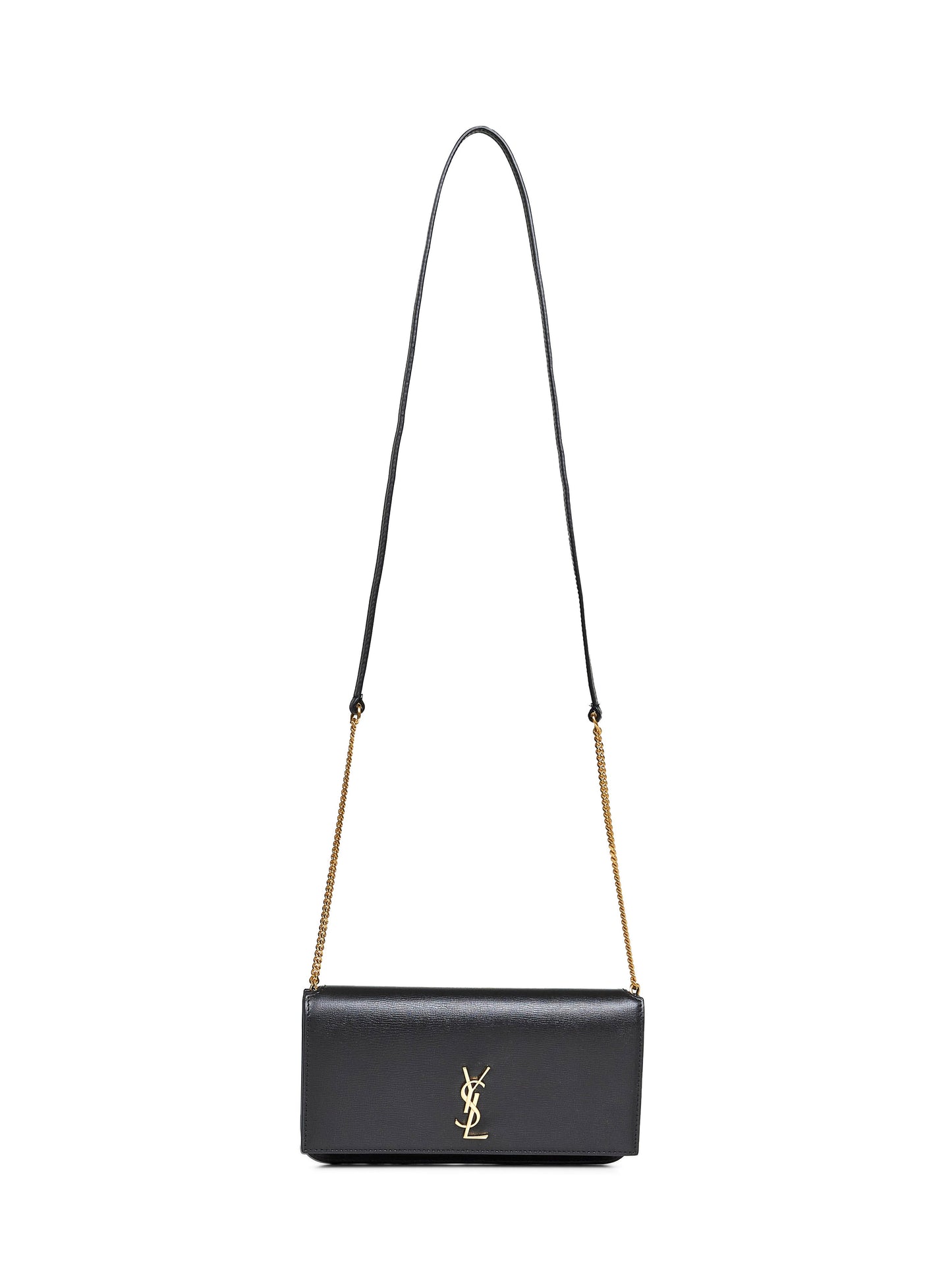Saint Laurent Women Black Cassandre Phone Holder With Shoulder Strap SAINT LAURENT