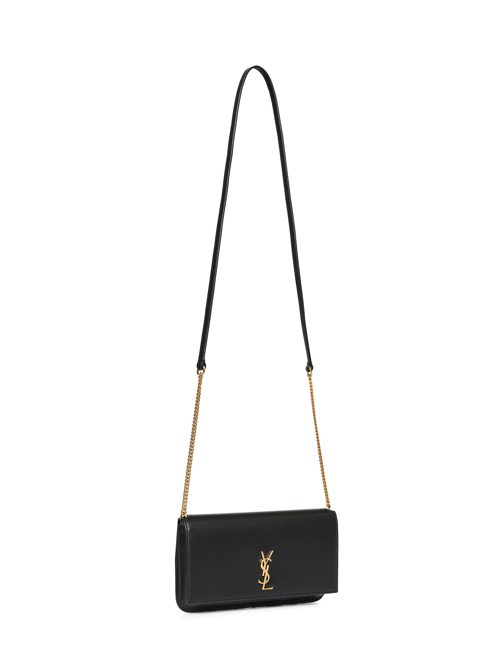 Saint Laurent Women Black Cassandre Phone Holder With Shoulder Strap SAINT LAURENT