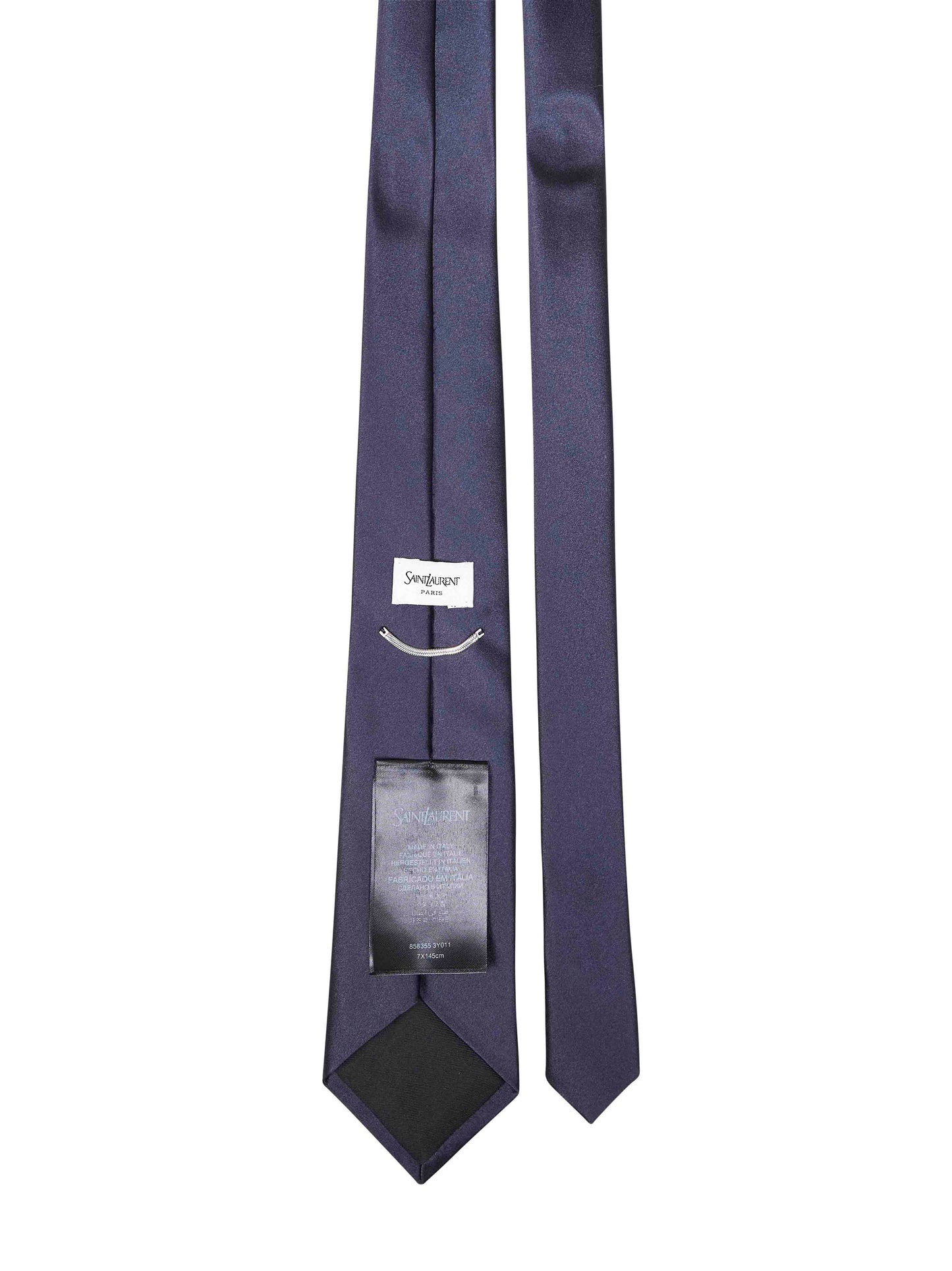 Saint Laurent Men Navy Blue Silk Satin Tie SAINT LAURENT
