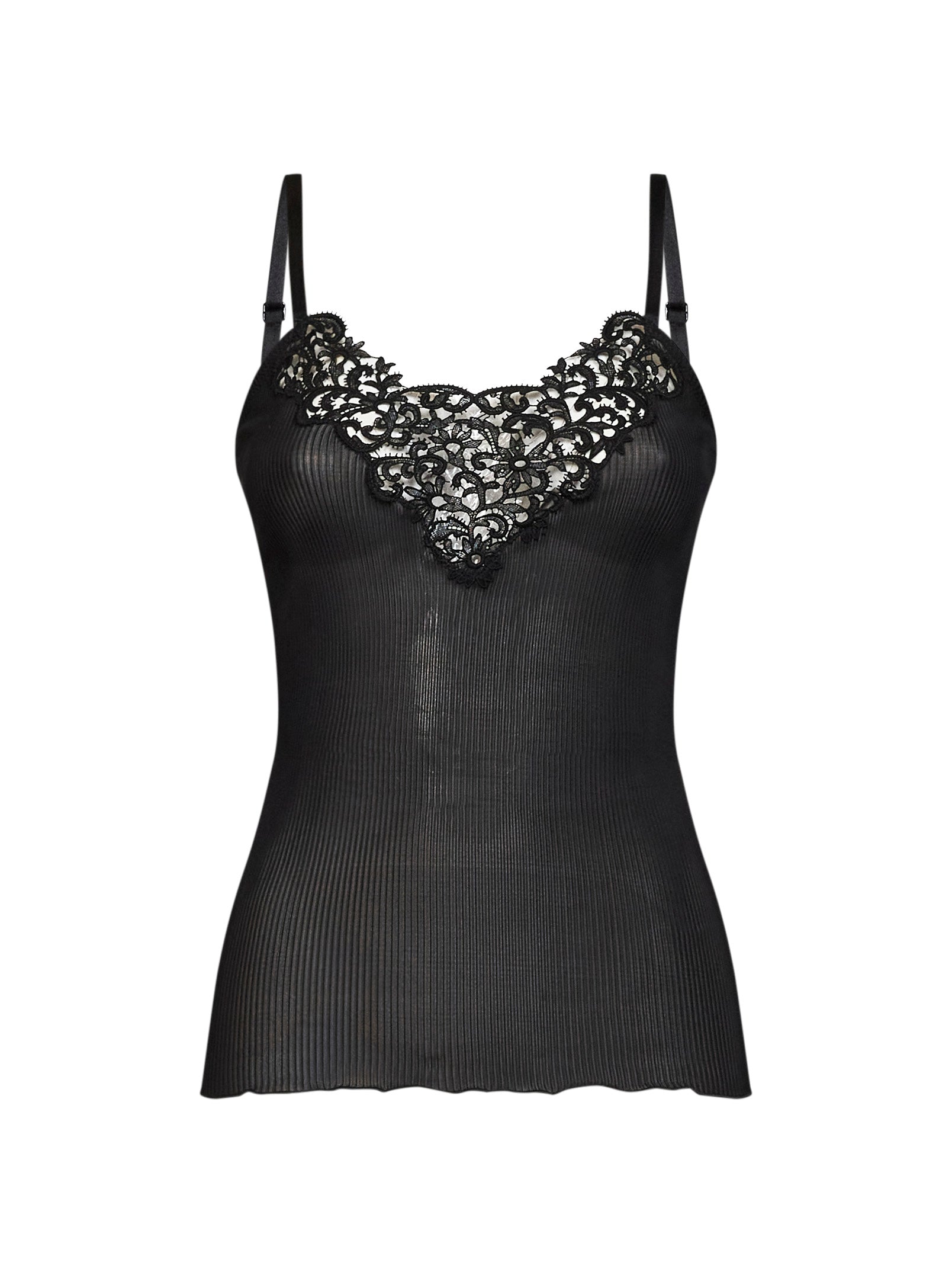 Saint Laurent Women Black Ribbed Silk Knit Guipure Tank Top SAINT LAURENT