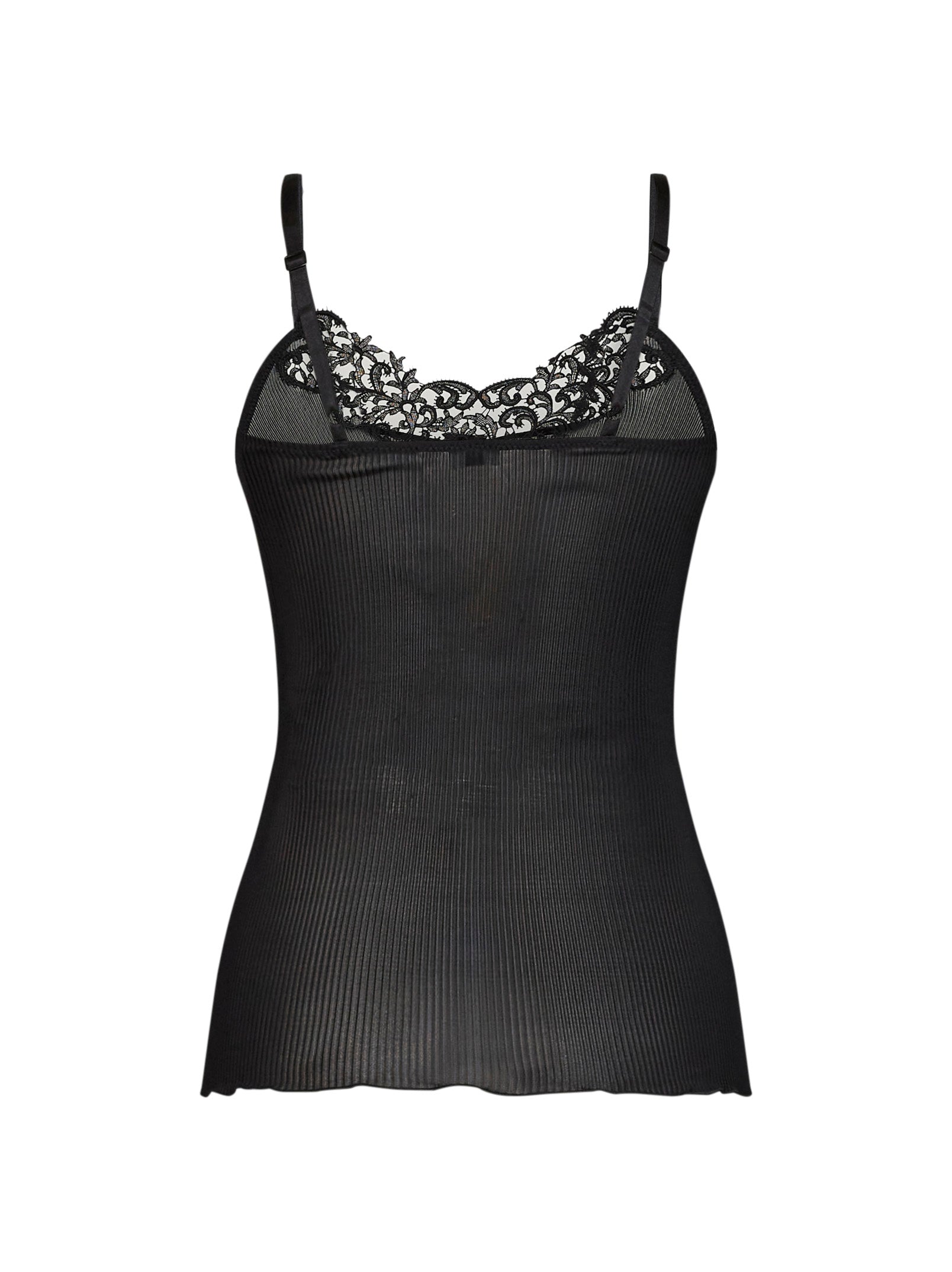 Saint Laurent Women Black Ribbed Silk Knit Guipure Tank Top SAINT LAURENT