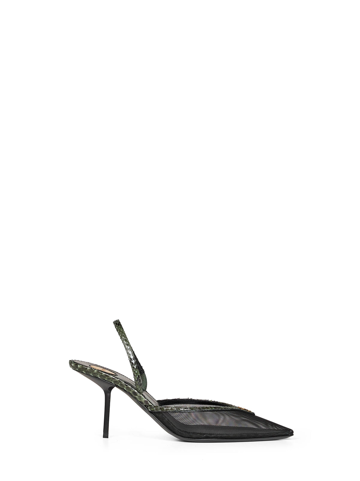Saint Laurent Women Black And Green Mesh And Python Slingback Pumps SAINT LAURENT