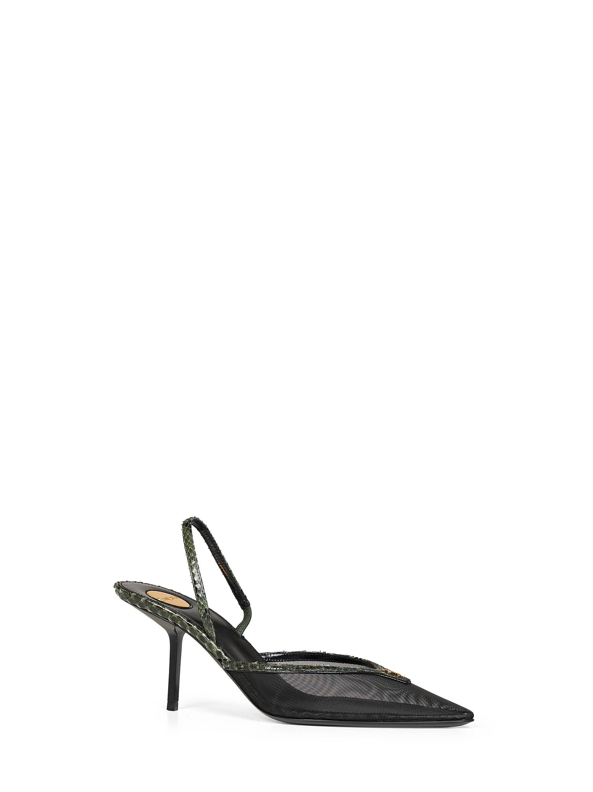 Saint Laurent Women Black And Green Mesh And Python Slingback Pumps SAINT LAURENT