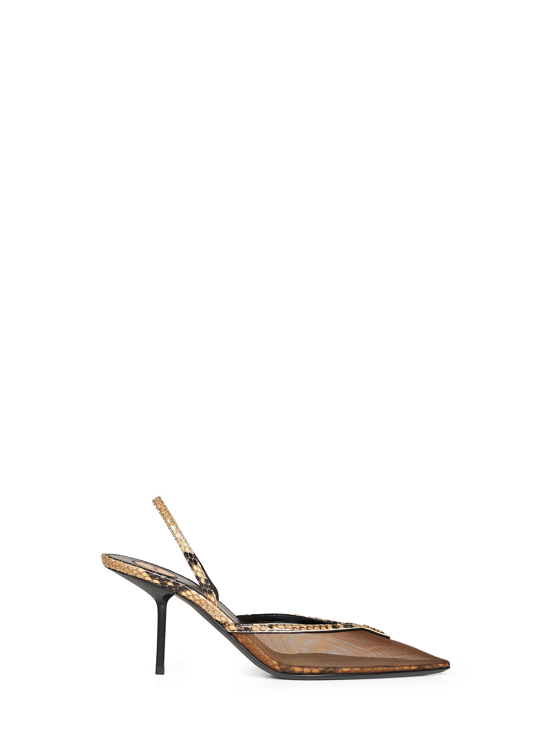 Saint Laurent Women Black And Brown Mesh And Python Slingback Pumps SAINT LAURENT