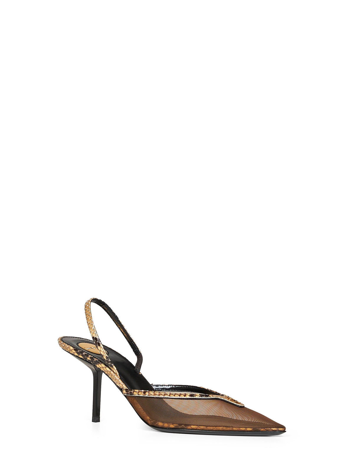 Saint Laurent Women Black And Brown Mesh And Python Slingback Pumps SAINT LAURENT