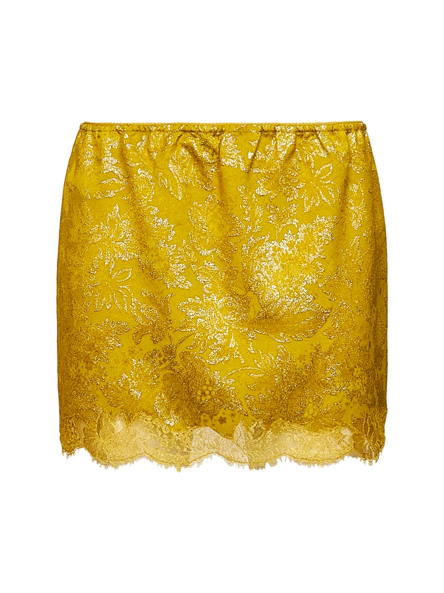 Saint Laurent Women Yellow Jacquard And Lace Baroque Mini Skirt SAINT LAURENT
