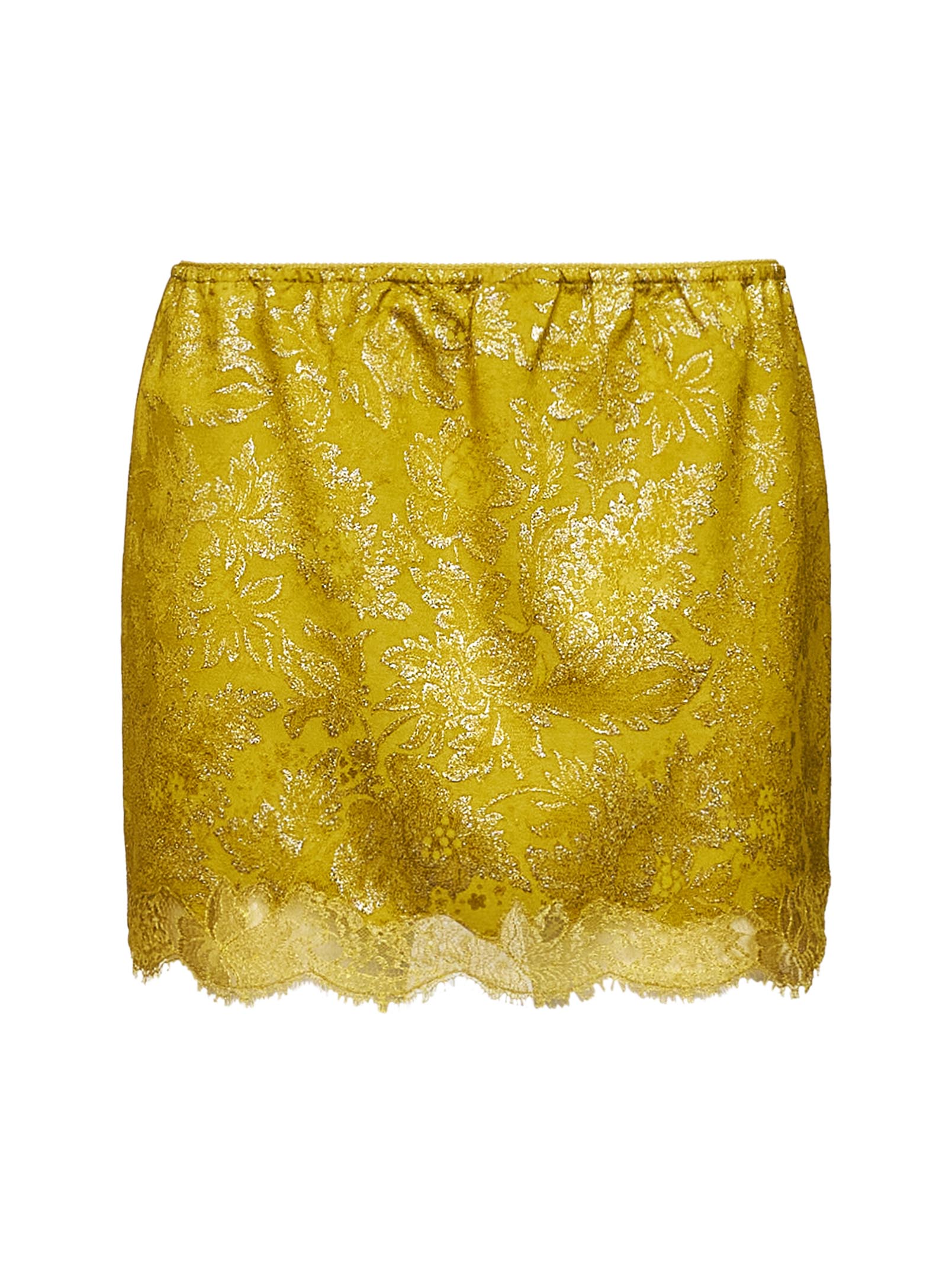 Saint Laurent Women Yellow Jacquard And Lace Baroque Mini Skirt SAINT LAURENT