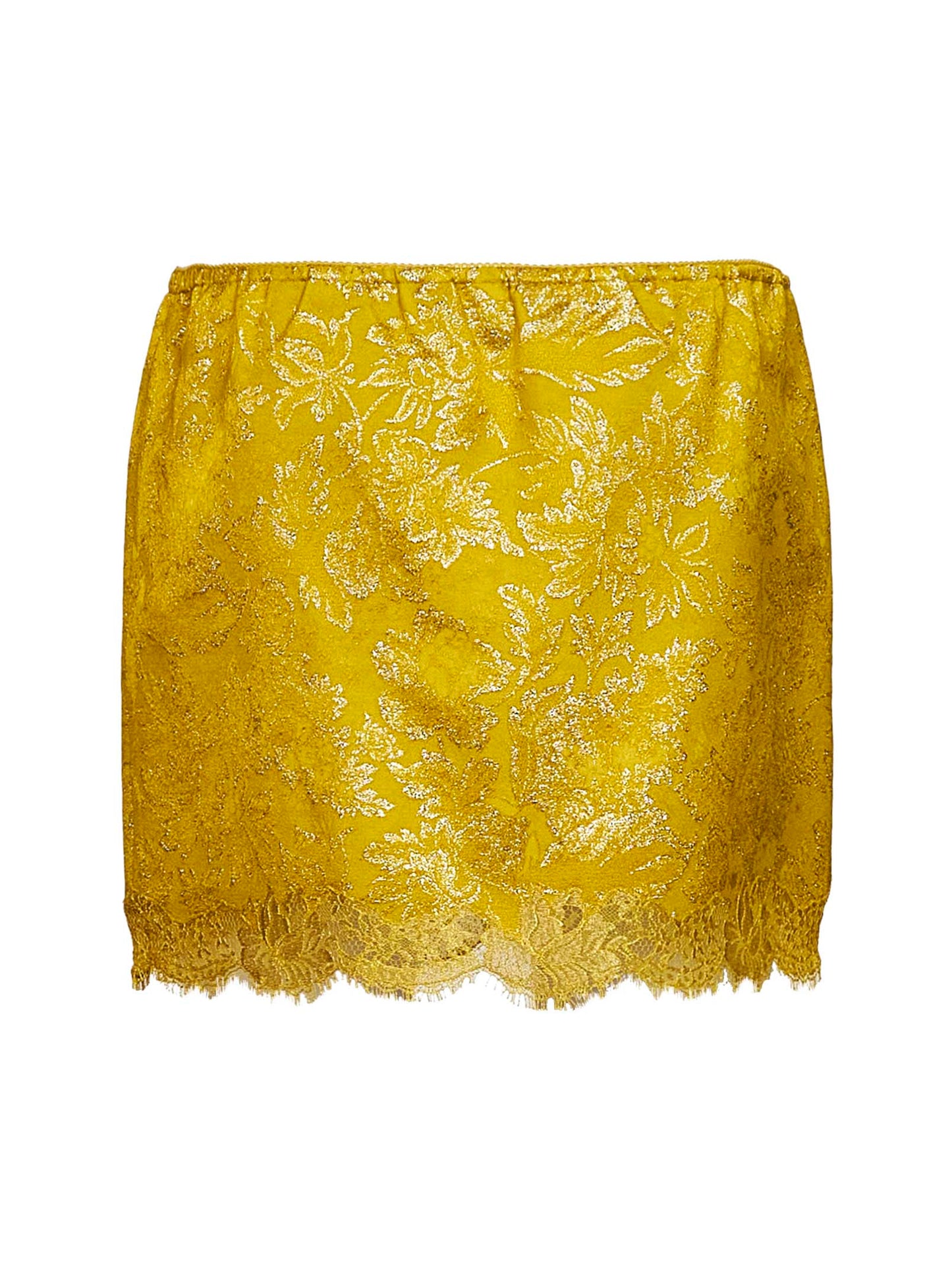 Saint Laurent Women Yellow Jacquard And Lace Baroque Mini Skirt SAINT LAURENT