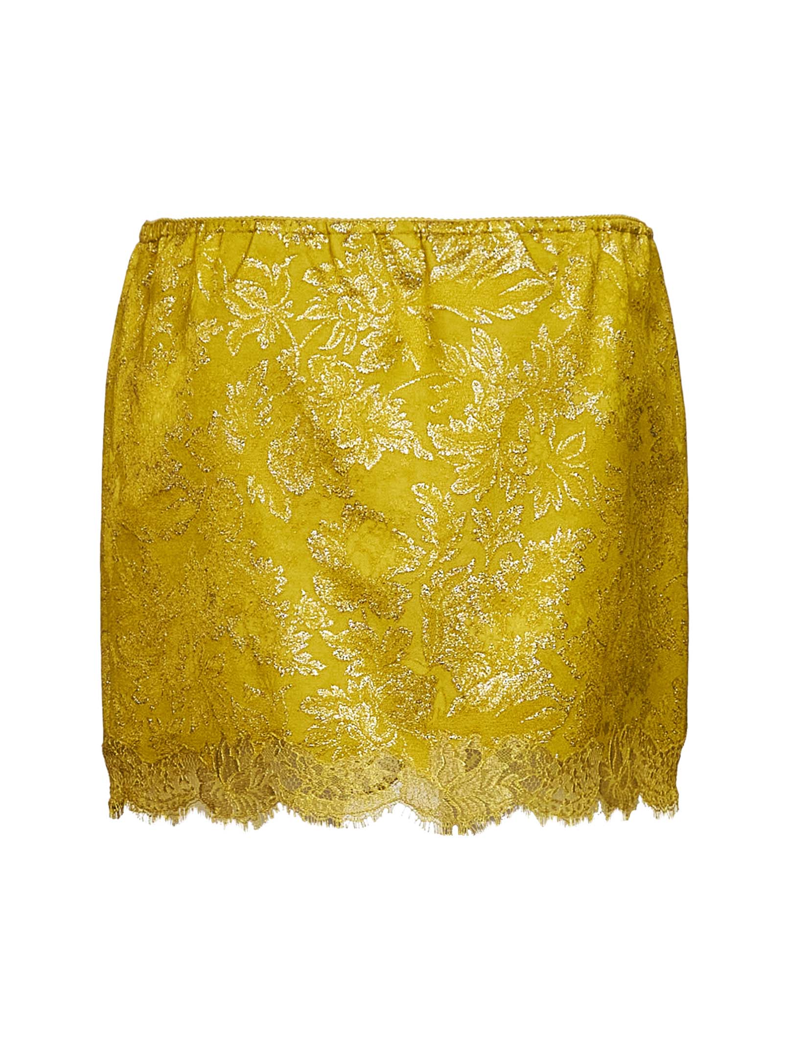 Saint Laurent Women Yellow Jacquard And Lace Baroque Mini Skirt SAINT LAURENT
