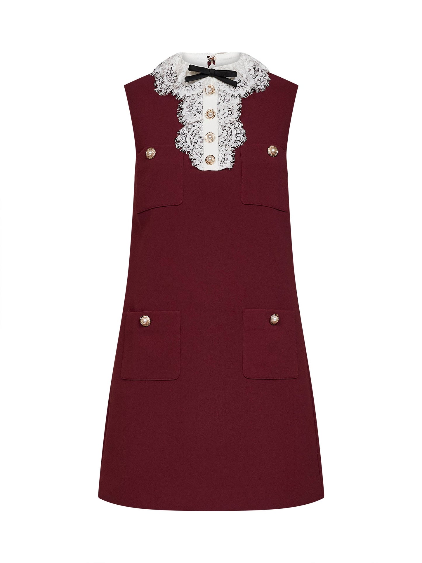 Self Portrait Women Burgundy Crepe Mini Dress With Lace Collar SELF-PORTRAIT