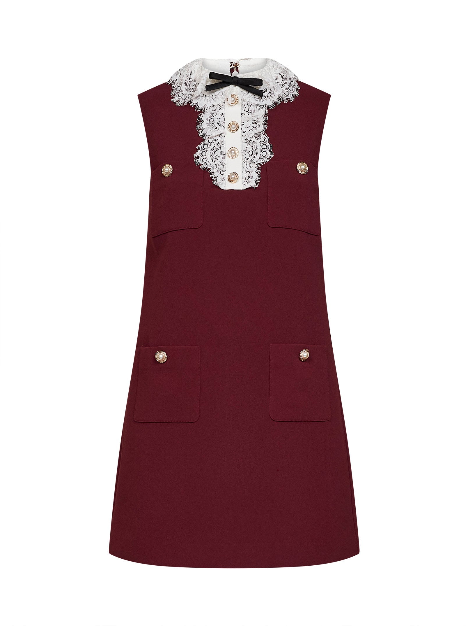Self Portrait Women Burgundy Crepe Mini Dress With Lace Collar SELF-PORTRAIT