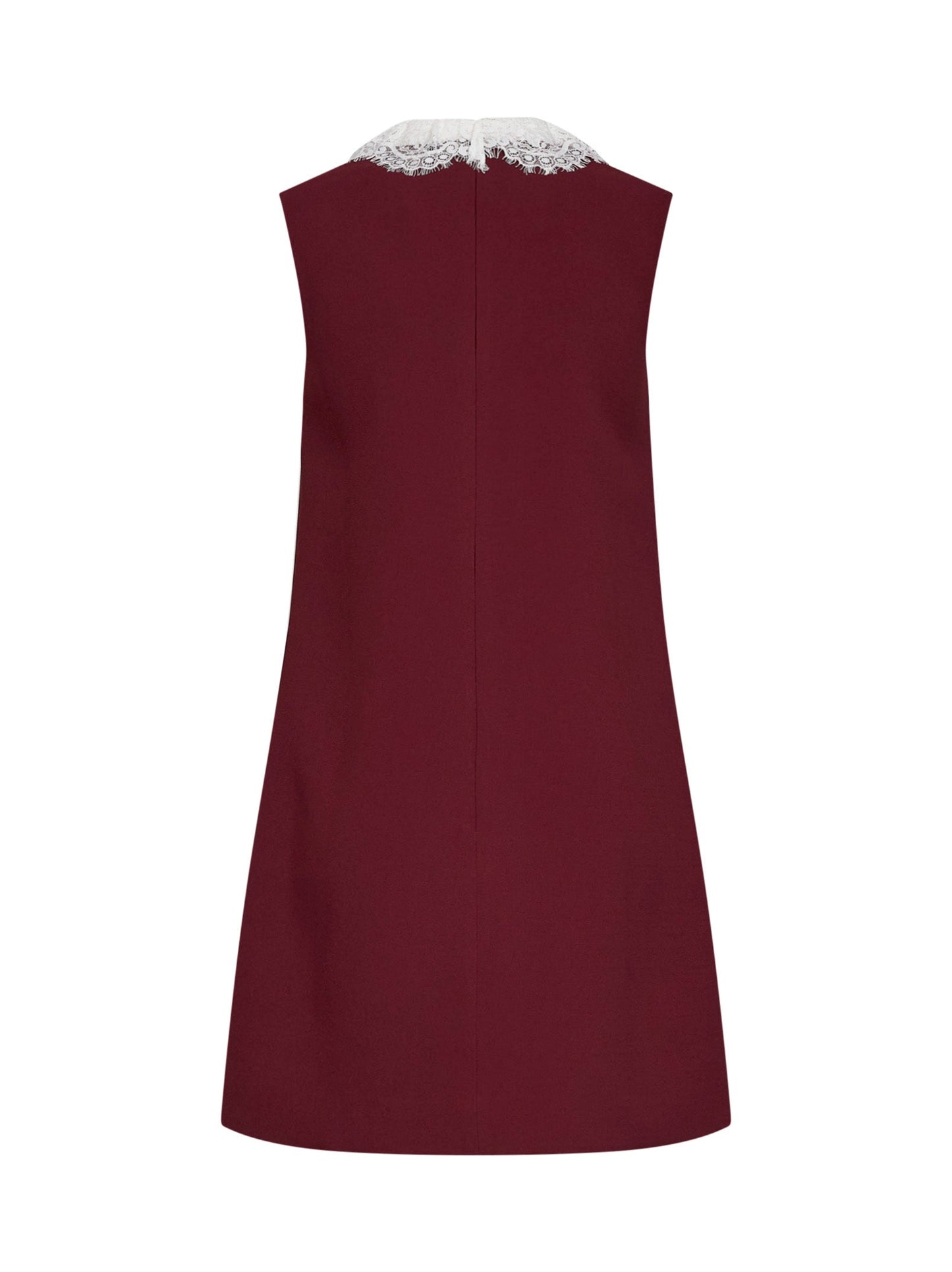 Self Portrait Women Burgundy Crepe Mini Dress With Lace Collar SELF-PORTRAIT