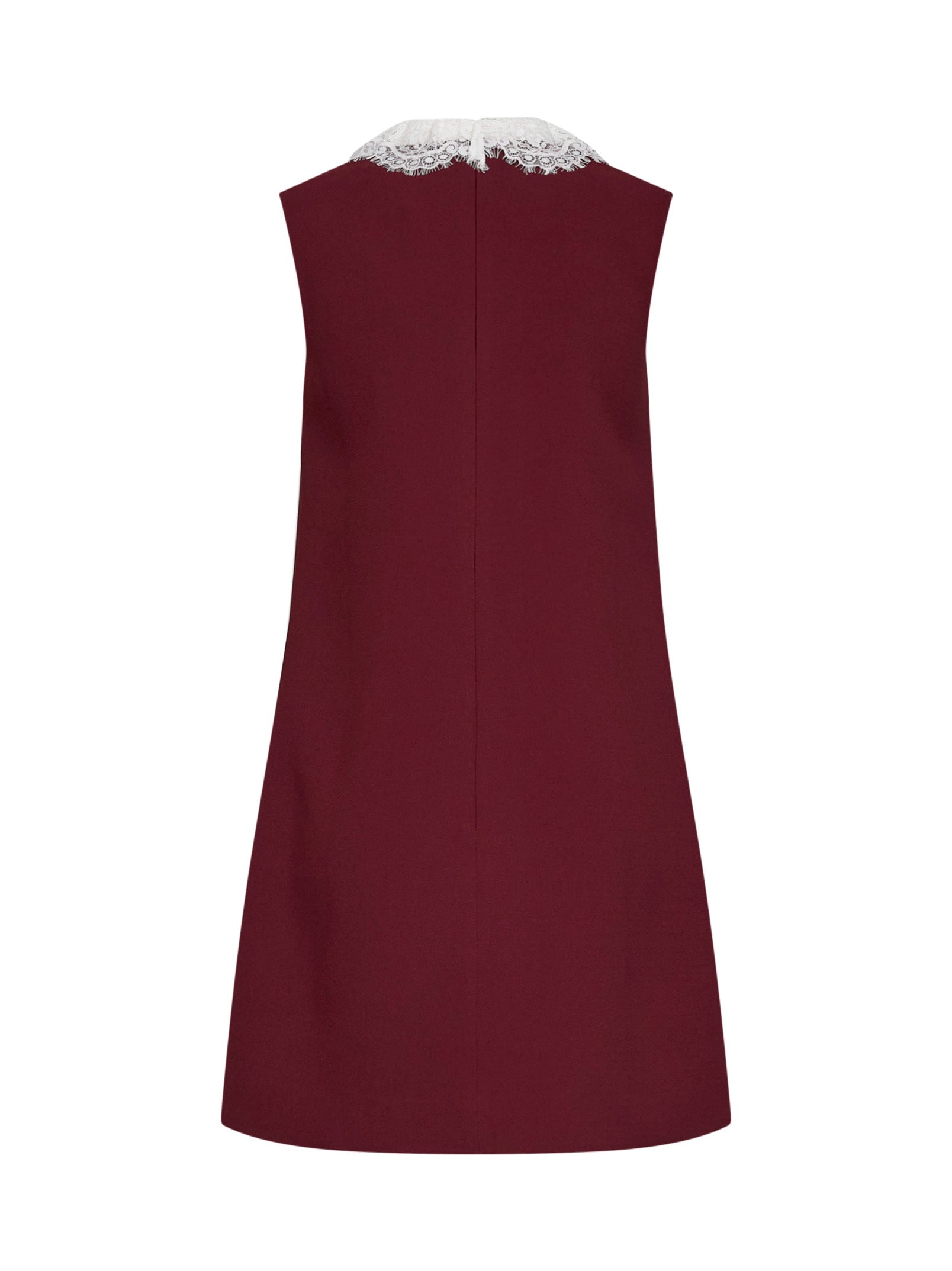 Self Portrait Women Burgundy Crepe Mini Dress With Lace Collar SELF-PORTRAIT