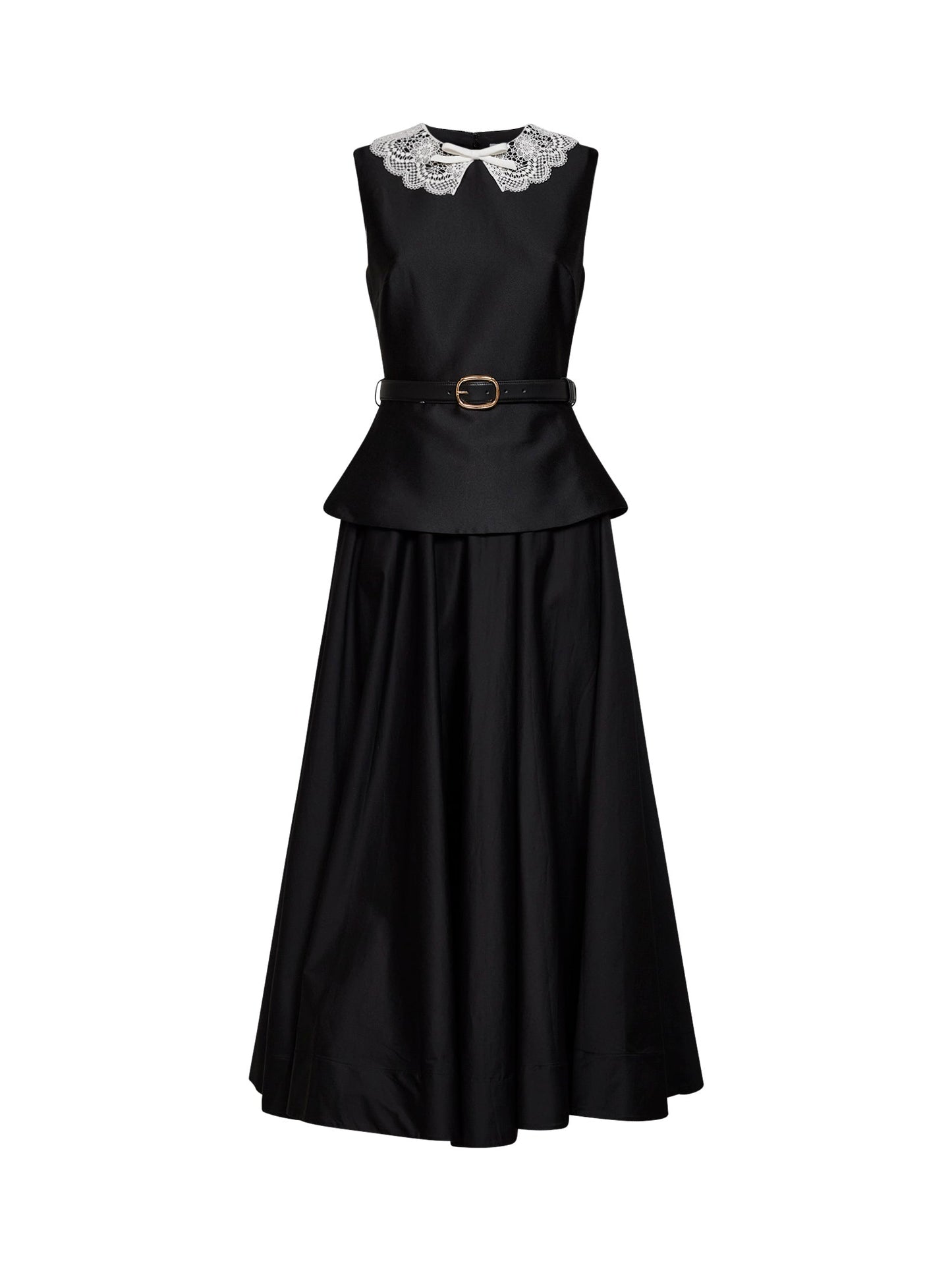 Self Portrait Women Black Taffeta Belted Peplum Midi Dress SELF-PORTRAIT