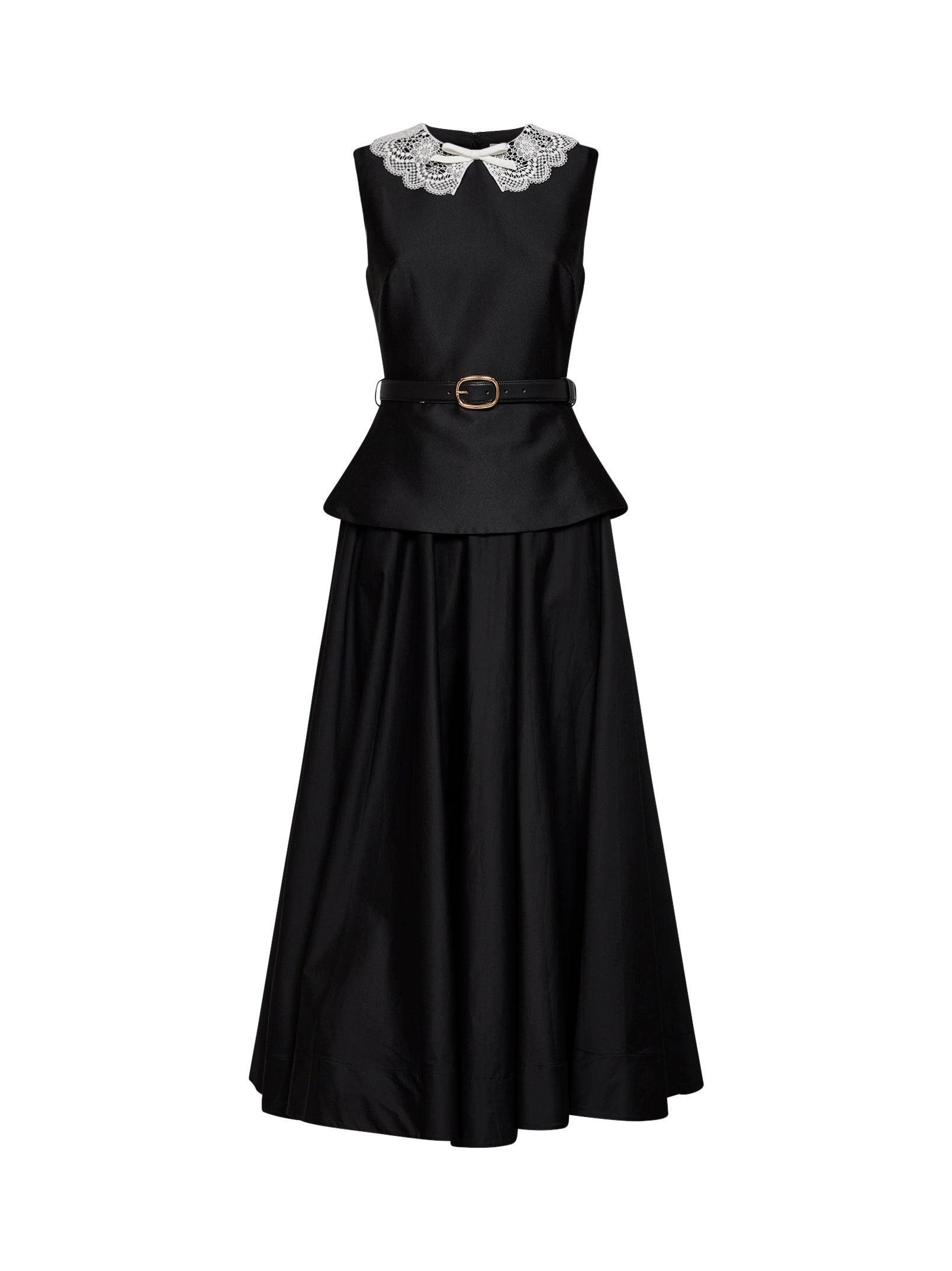 Self Portrait Women Black Taffeta Belted Peplum Midi Dress SELF-PORTRAIT