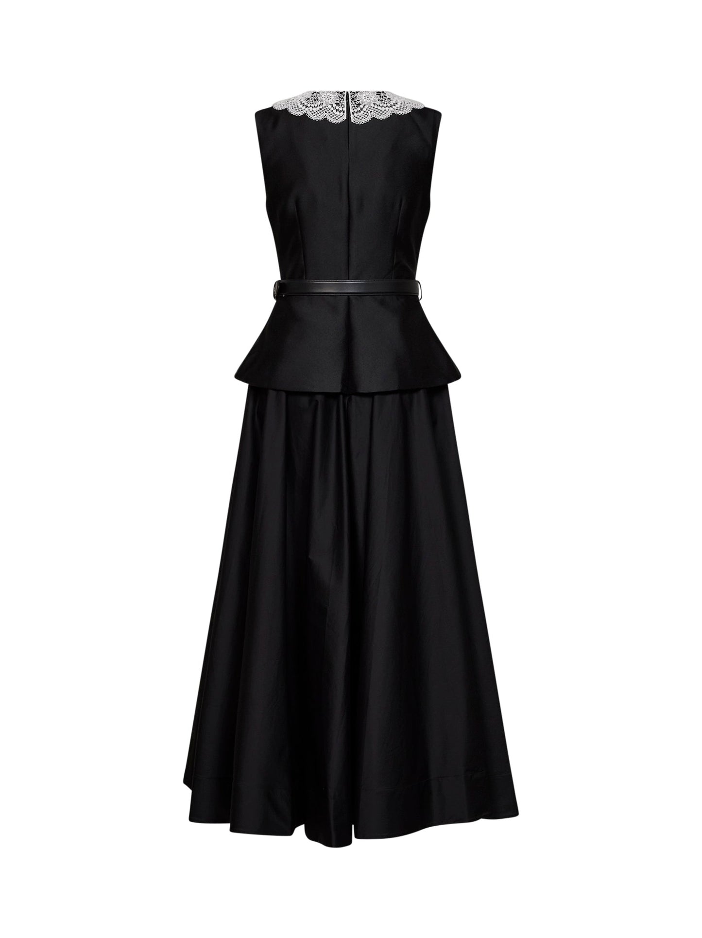 Self Portrait Women Black Taffeta Belted Peplum Midi Dress SELF-PORTRAIT