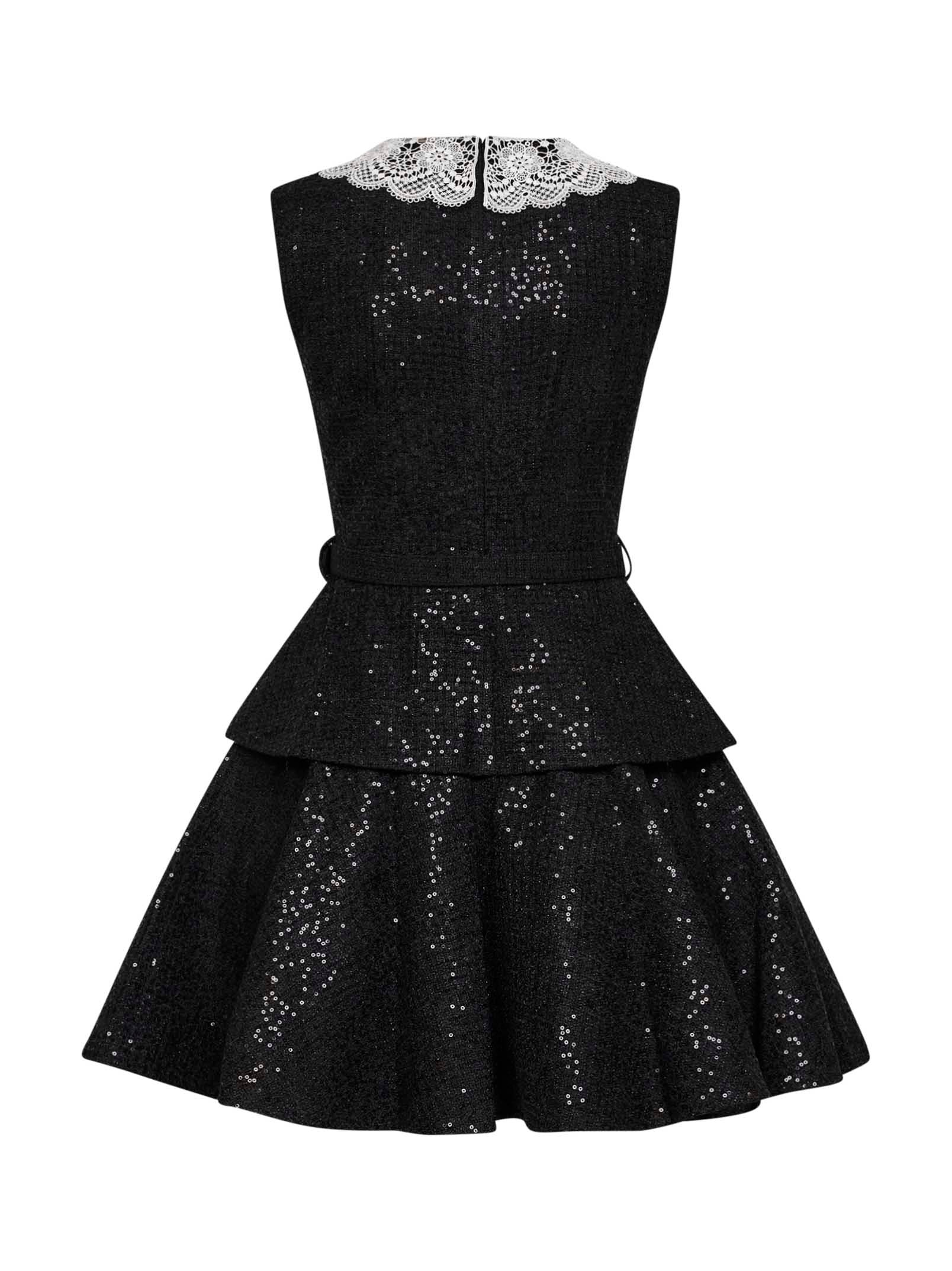 Self Portrait Women Black Sequin Bouclé Belted Peplum Mini Dress SELF-PORTRAIT