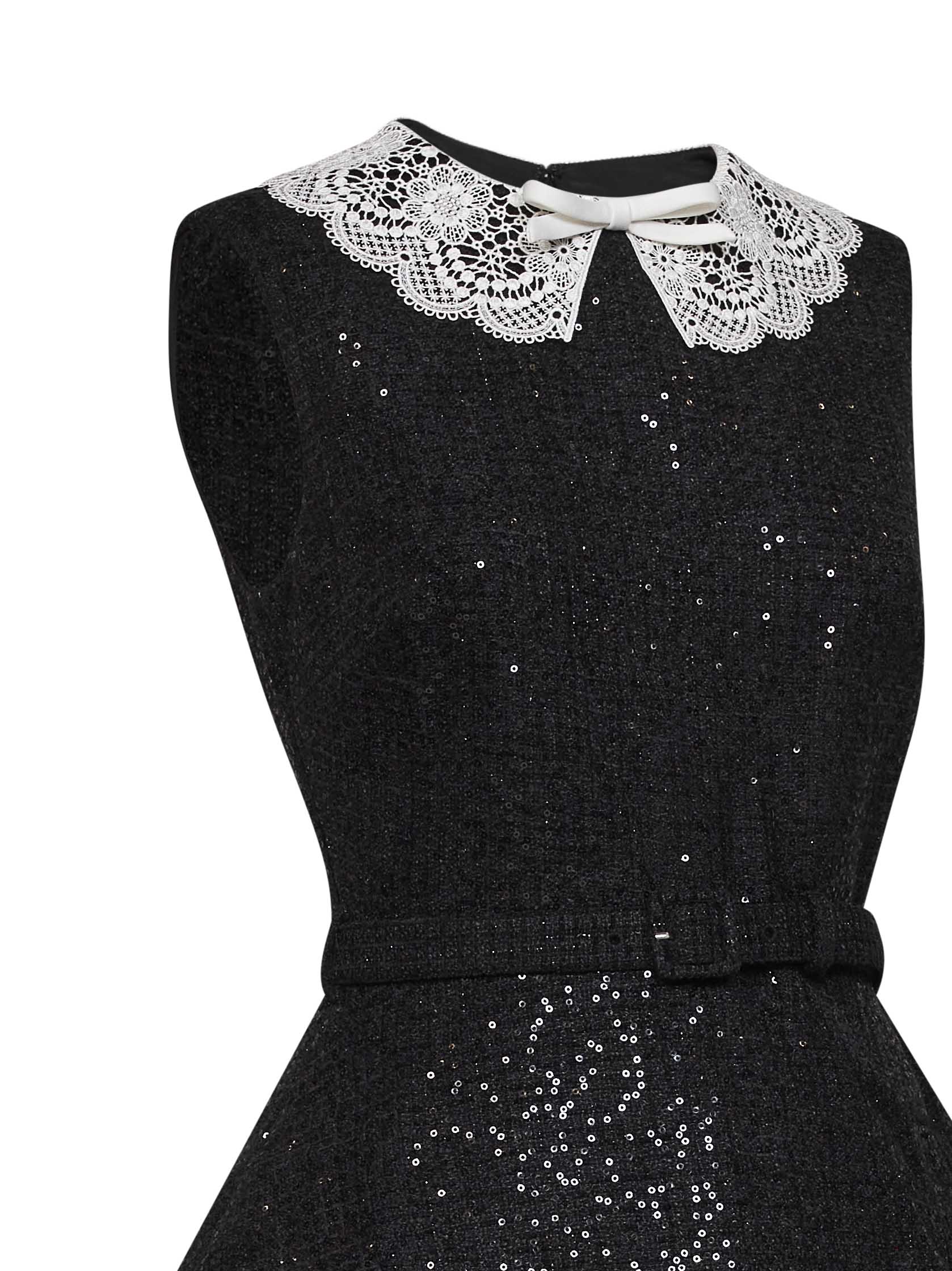 Self Portrait Women Black Sequin Bouclé Belted Peplum Mini Dress SELF-PORTRAIT