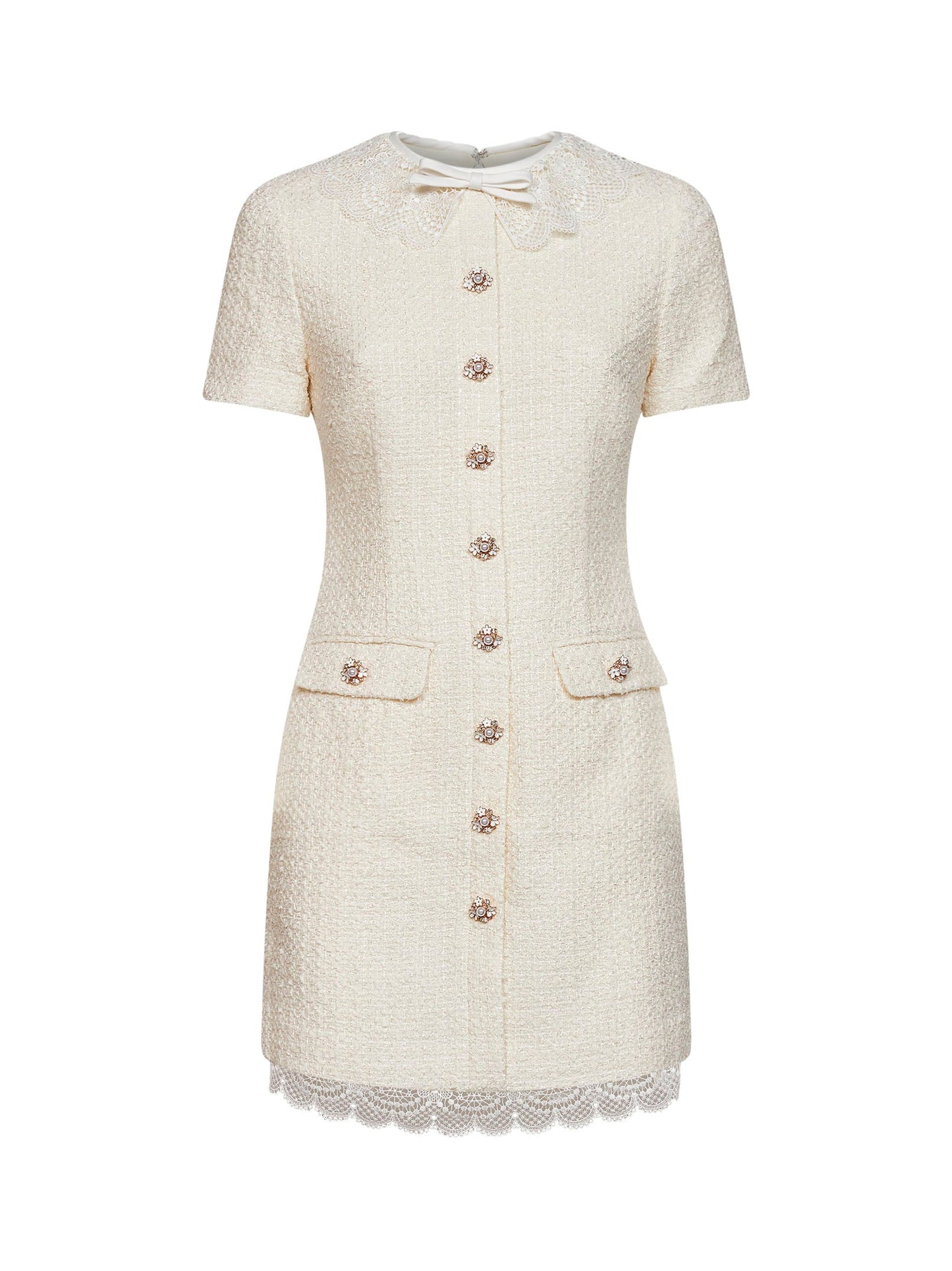 Self Portrait Women Cream Bouclé Tailored Minidress With Lace Inserts SELF-PORTRAIT