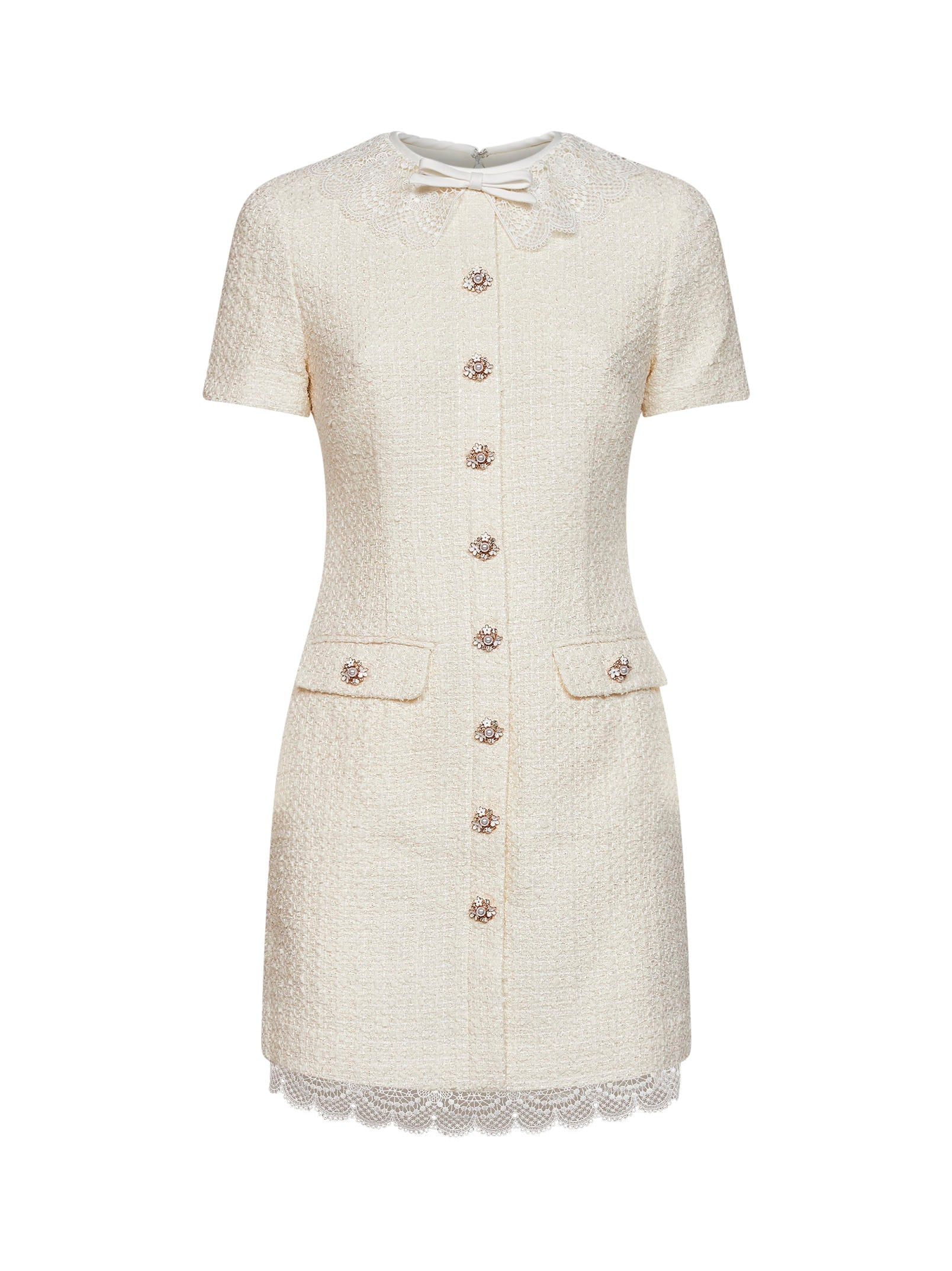 Self Portrait Women Cream Bouclé Tailored Minidress With Lace Inserts SELF-PORTRAIT