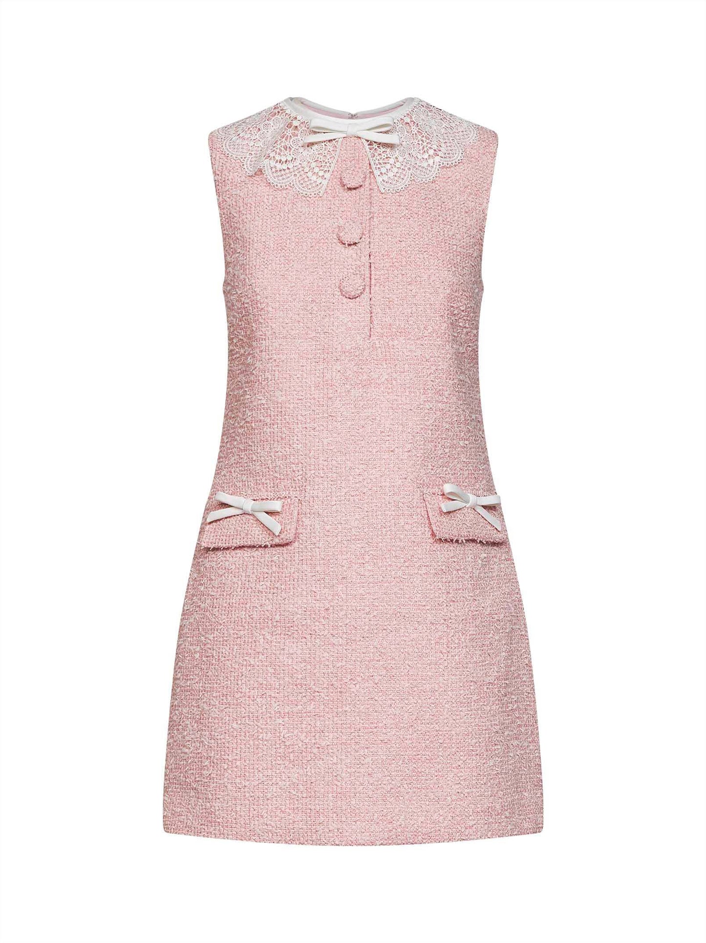 Self Portrait Women Pink Bouclé Mini Dress With Lace Collar SELF-PORTRAIT