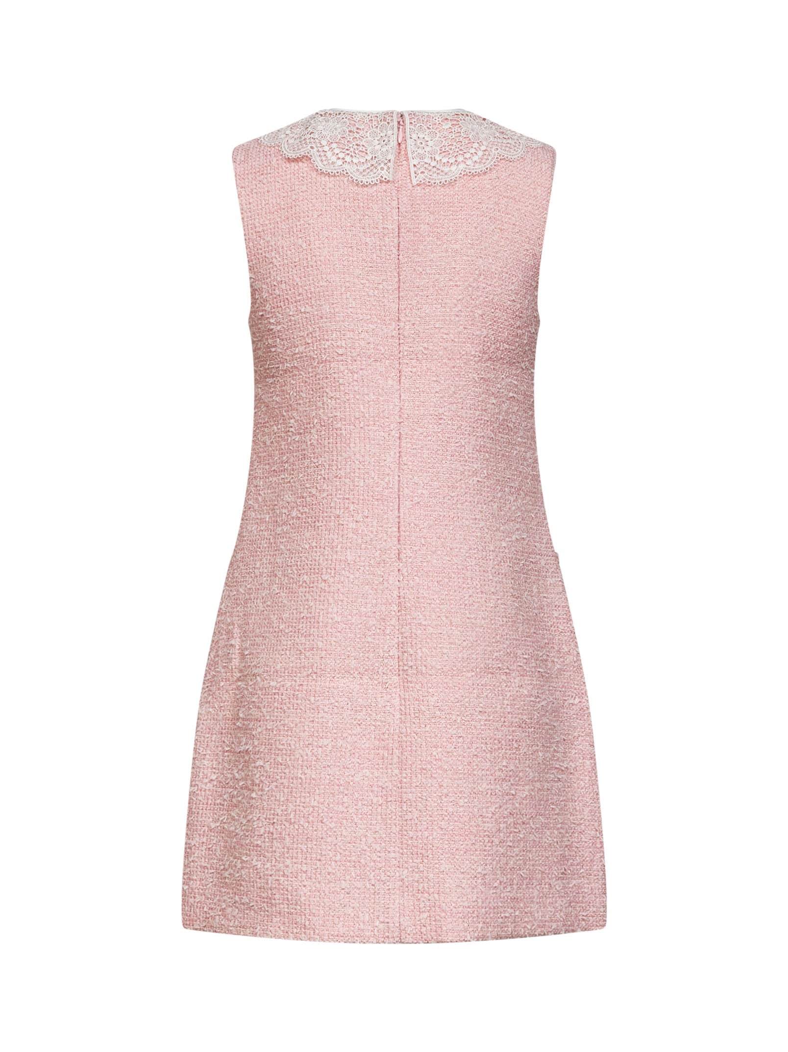 Self Portrait Women Pink Bouclé Mini Dress With Lace Collar SELF-PORTRAIT