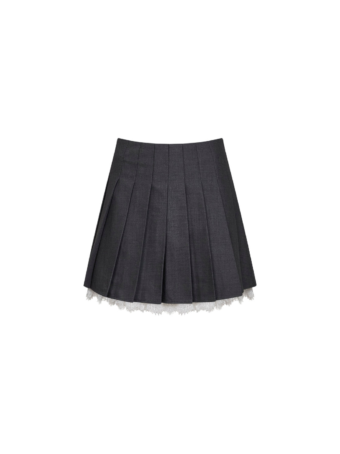 Self Portrait Women Grey Wool Blend Pleated Mini Skirt With Lace Insert SELF-PORTRAIT