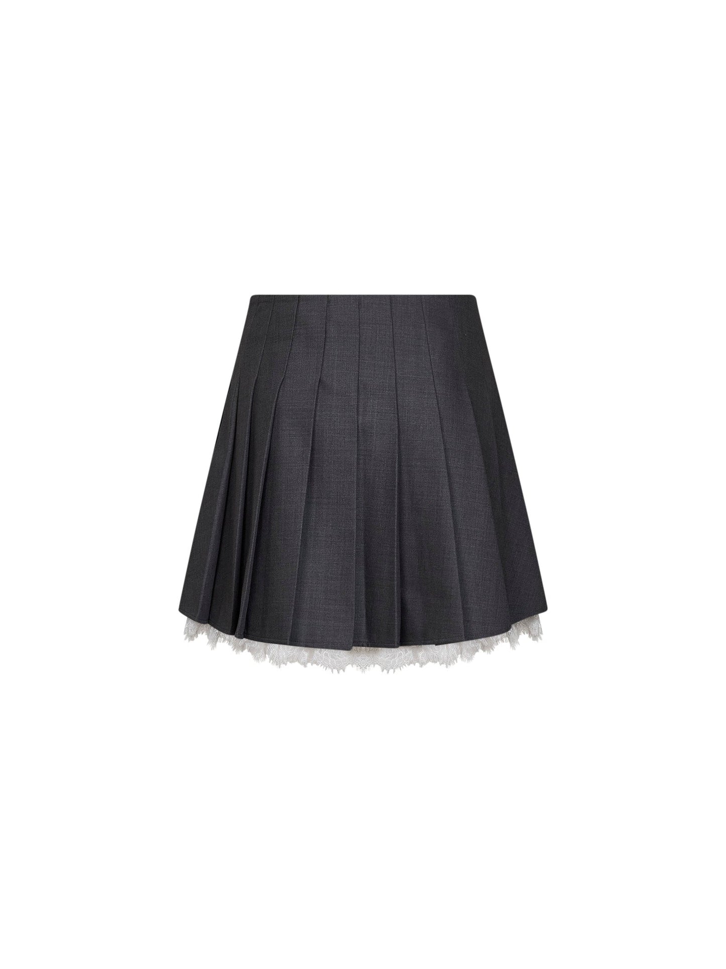 Self Portrait Women Grey Wool Blend Pleated Mini Skirt With Lace Insert SELF-PORTRAIT